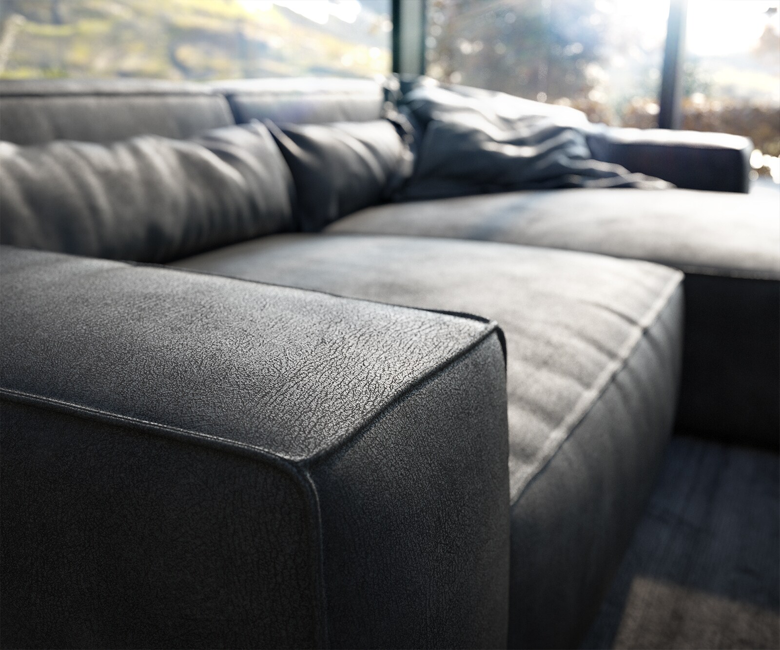 Canapé d'angle Sirpio XL 270x170 cm Cuir synthétique Vintage Anthracite Recamiere variable 4