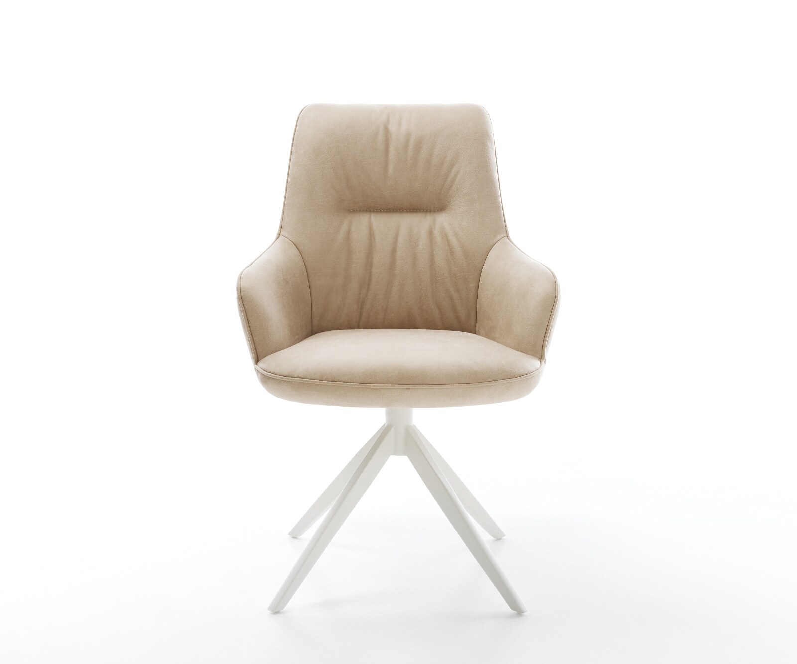 Chaise-pivotante Zelia-Flex avec accoudoirs microfibre beige vintage pied croisé large blanc pivotement sur 360° fonction bascule ressorts ensachés 2