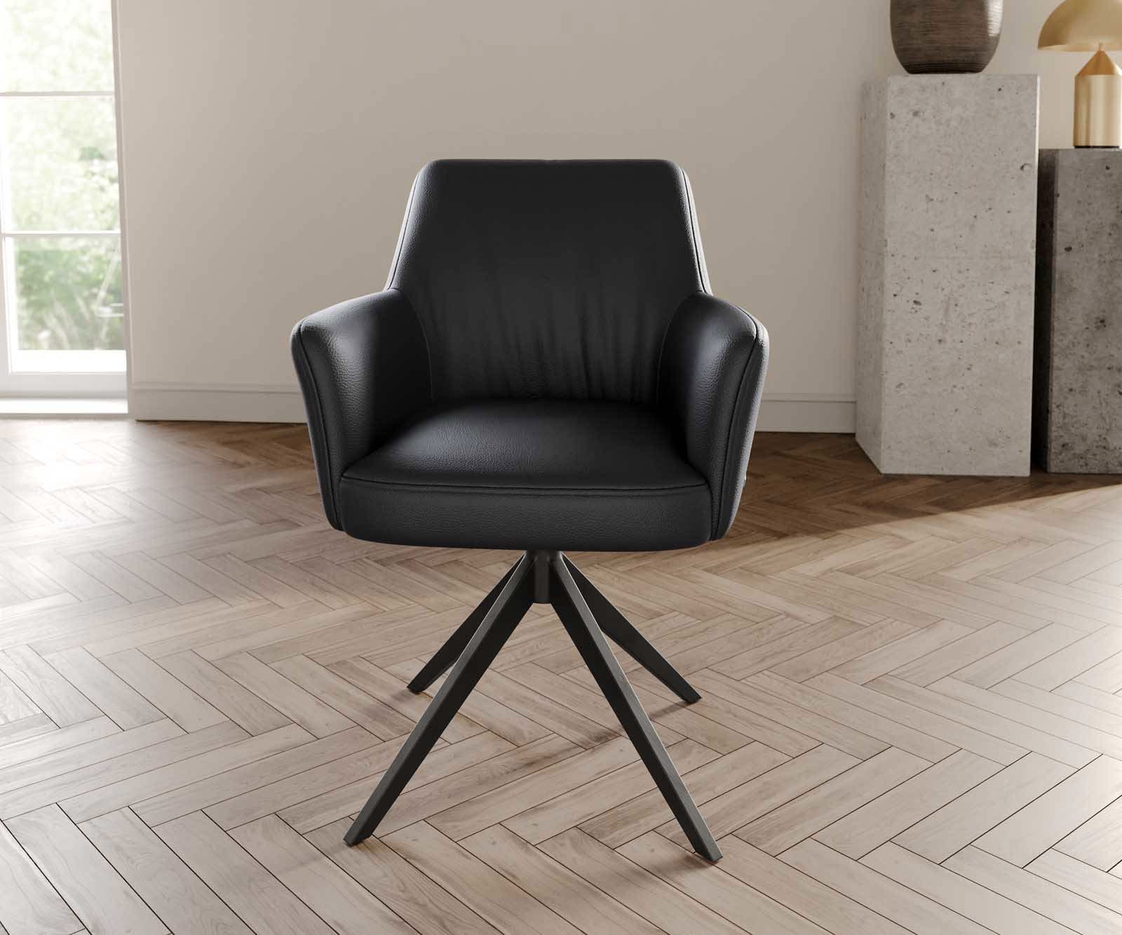 Chaise-pivotante Xana-Flex avec accoudoirs cuir de vache noir pied croisé large noir pivotement sur 360° ressorts ensachés 1 Chaise-pivotante Xana-Flex avec accoudoirs cuir de vache noir pied croisé large noir pivotement sur 360° ressorts ensachés 1