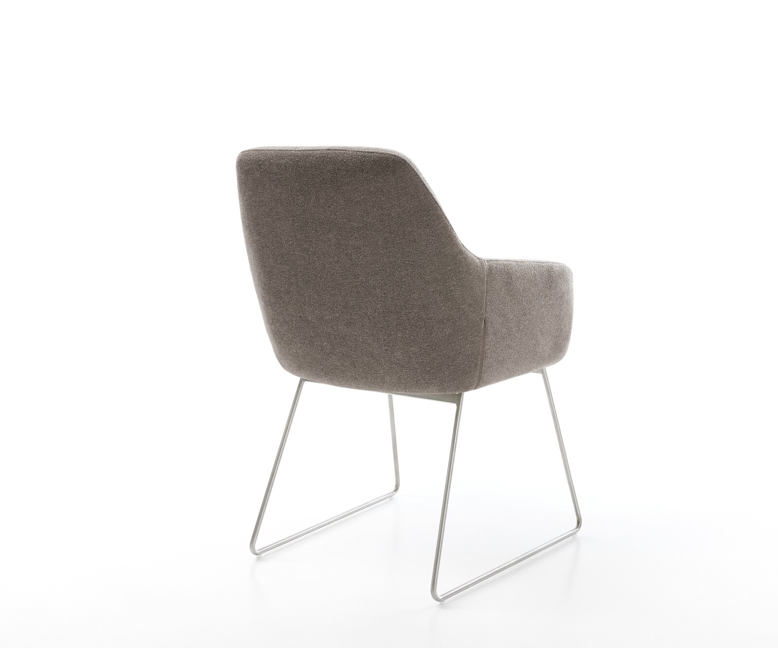 Chaise-de-salle-à-manger Pejo-Flex tissu structuré doux taupe pied trapèze acier inoxydable ressorts ensachés 4