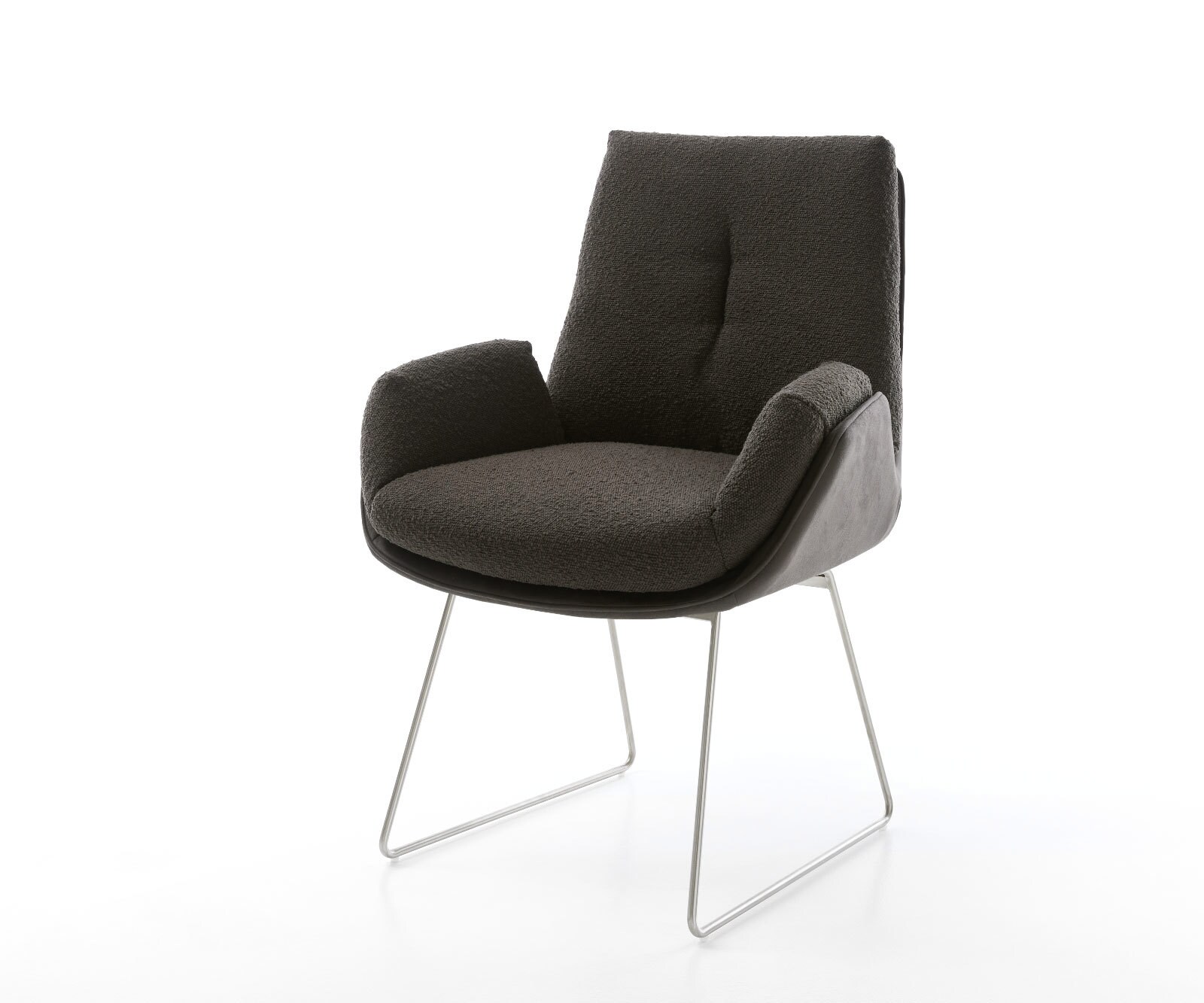 Chaise-de-salle-à-manger Clea-Flex tissu mixte noir pied trapèze acier inoxydable brossé