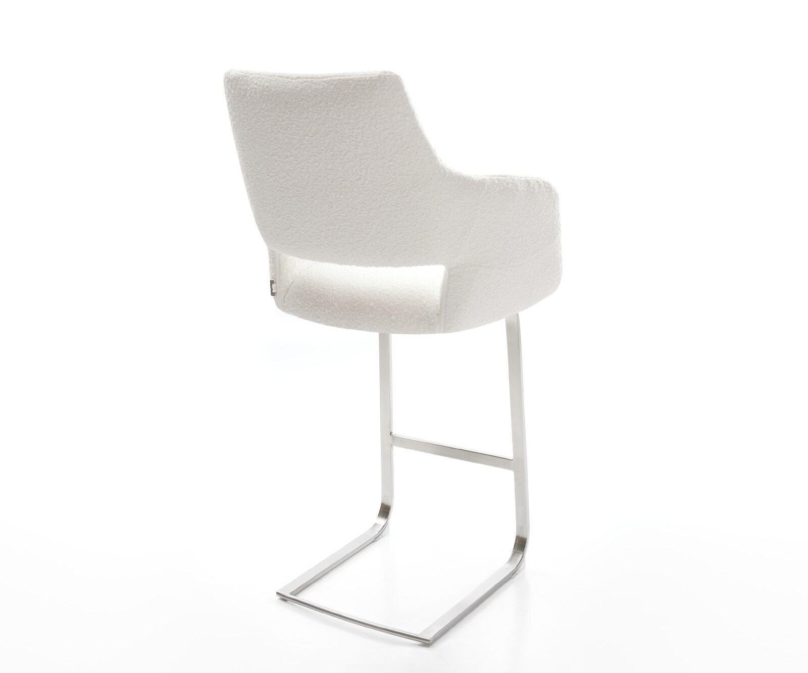 Chaise-de-bar Yago-Flex Bouclé Crème-blanc Pied cantilever acier inoxydable Argent Ressort ensaché 5