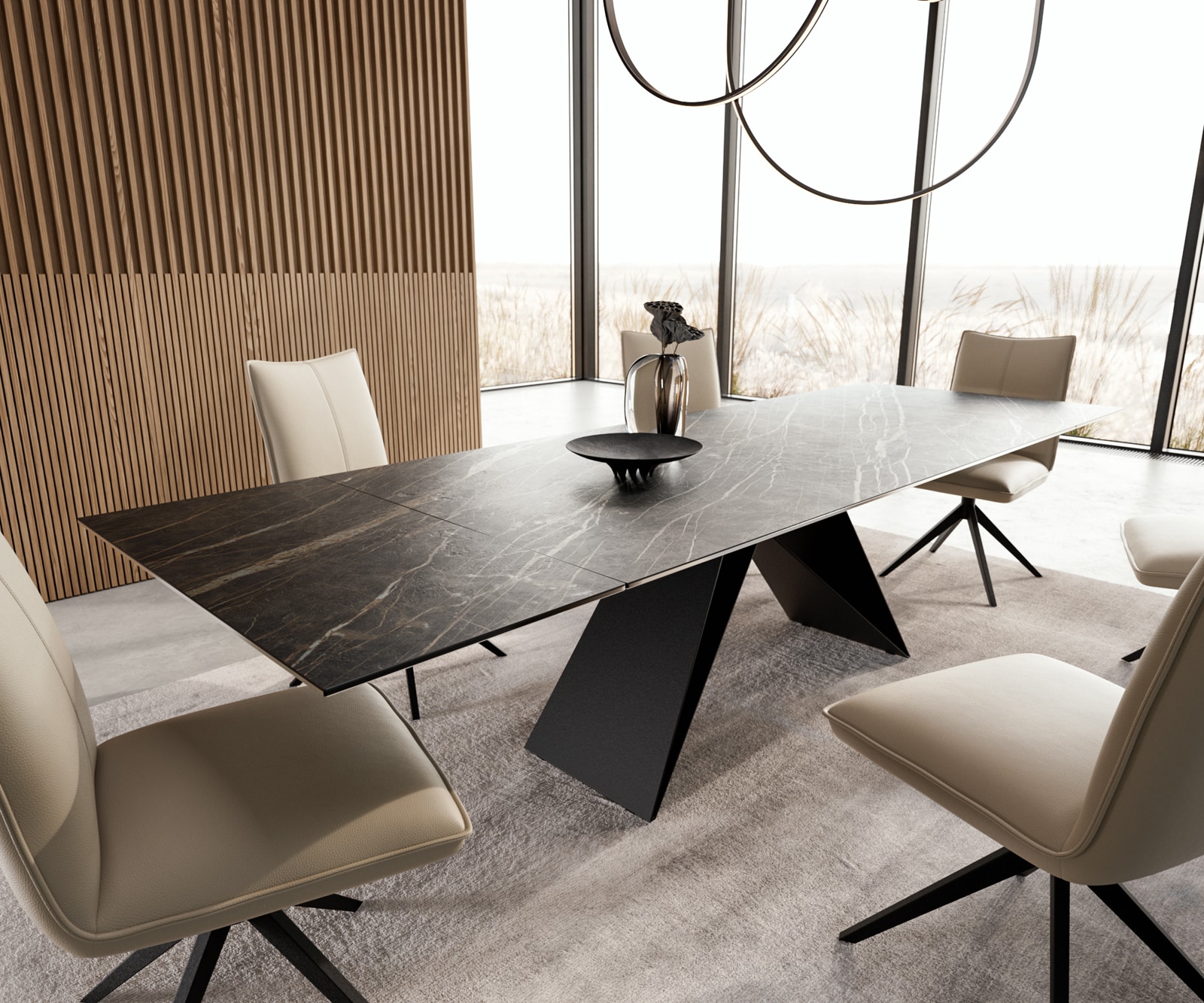 Table de salle à manger Edge céramique Calacatta Luxe blanc-or-gris 180