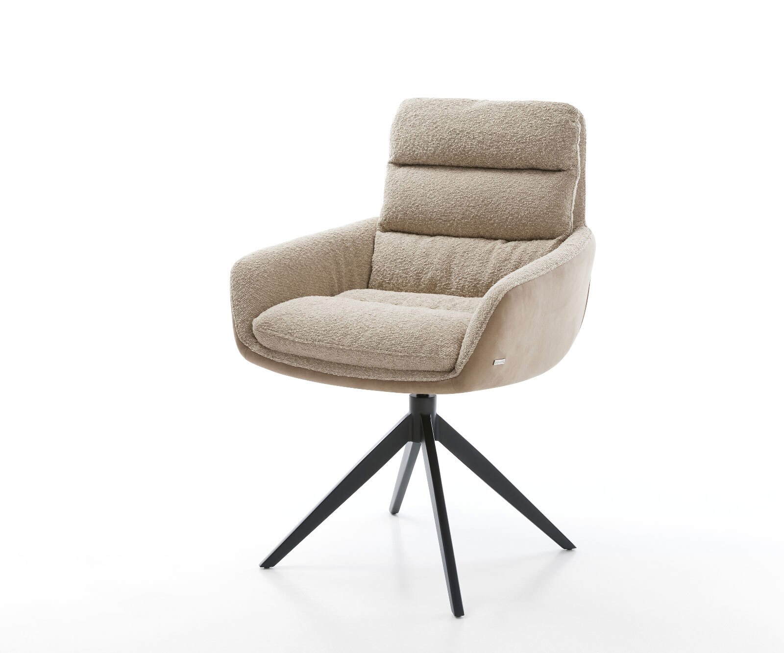 Chaise-pivotante Abelia-Flex avec accoudoirs tissu mixte couleur boue pied croisé large noir pivotement sur 360° fonction bascule