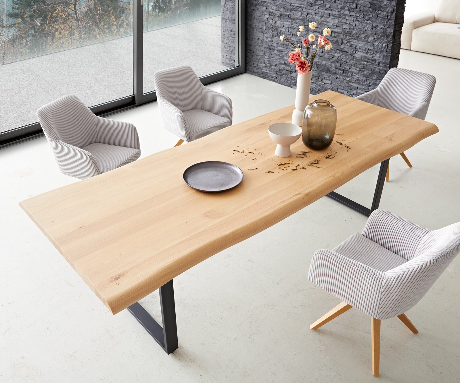 Table à manger Edge 260x100 chêne nature patin noir Live-Edge 3