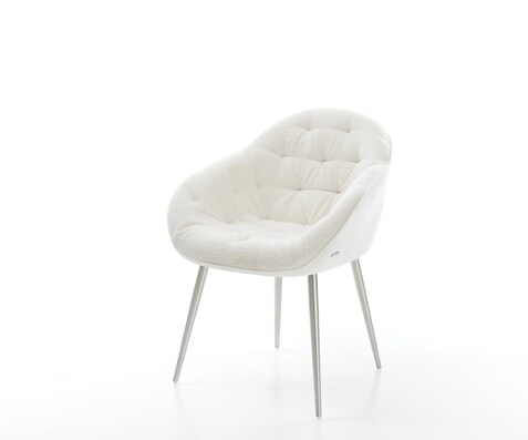 Chaise-de-salle-à-manger Gaio-Flex bouclé doux beige 4 pieds coniques acier inoxydable
