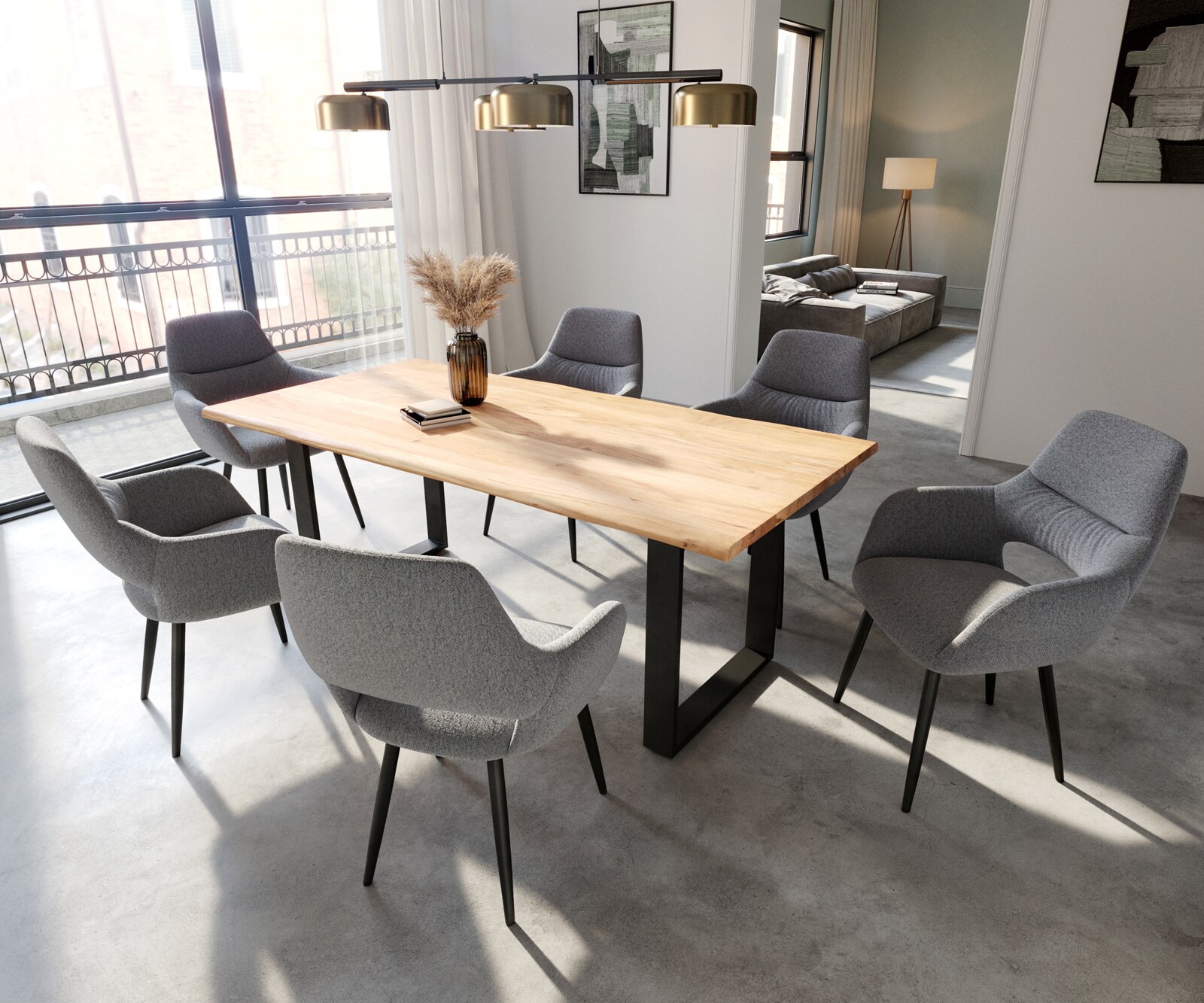 Chaise-de-salle-à-manger Yago-Flex avec accoudoirs tissu texturé gris clair 4 pieds coniques noir ressorts ensachés 3 Chaise-de-salle-à-manger Yago-Flex avec accoudoirs tissu texturé gris clair 4 pieds coniques noir ressorts ensachés 3