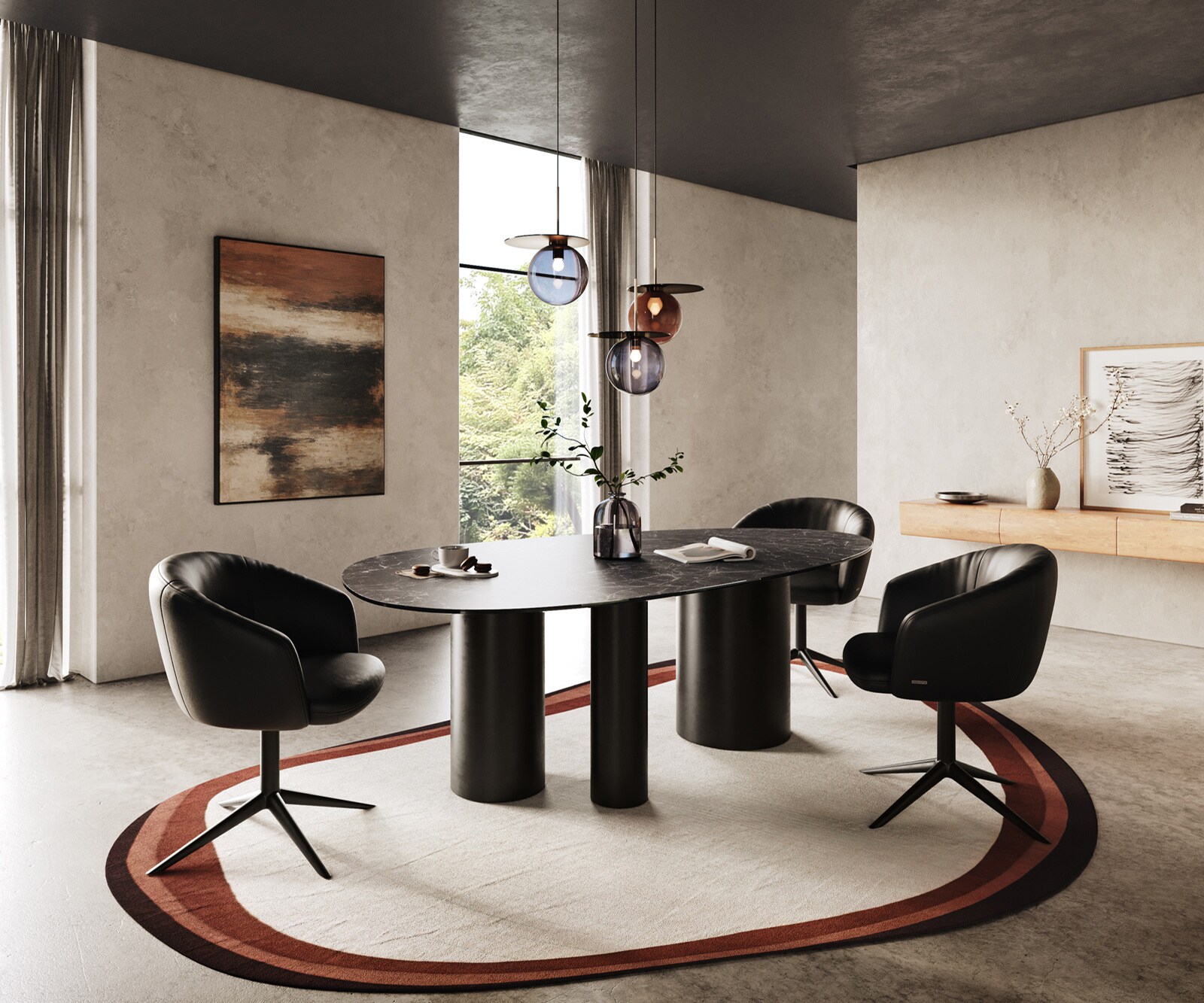 Table à manger Edge ovalee 220x120 céramique Laminam® Nero Greco anthracite Troa métal noir 5