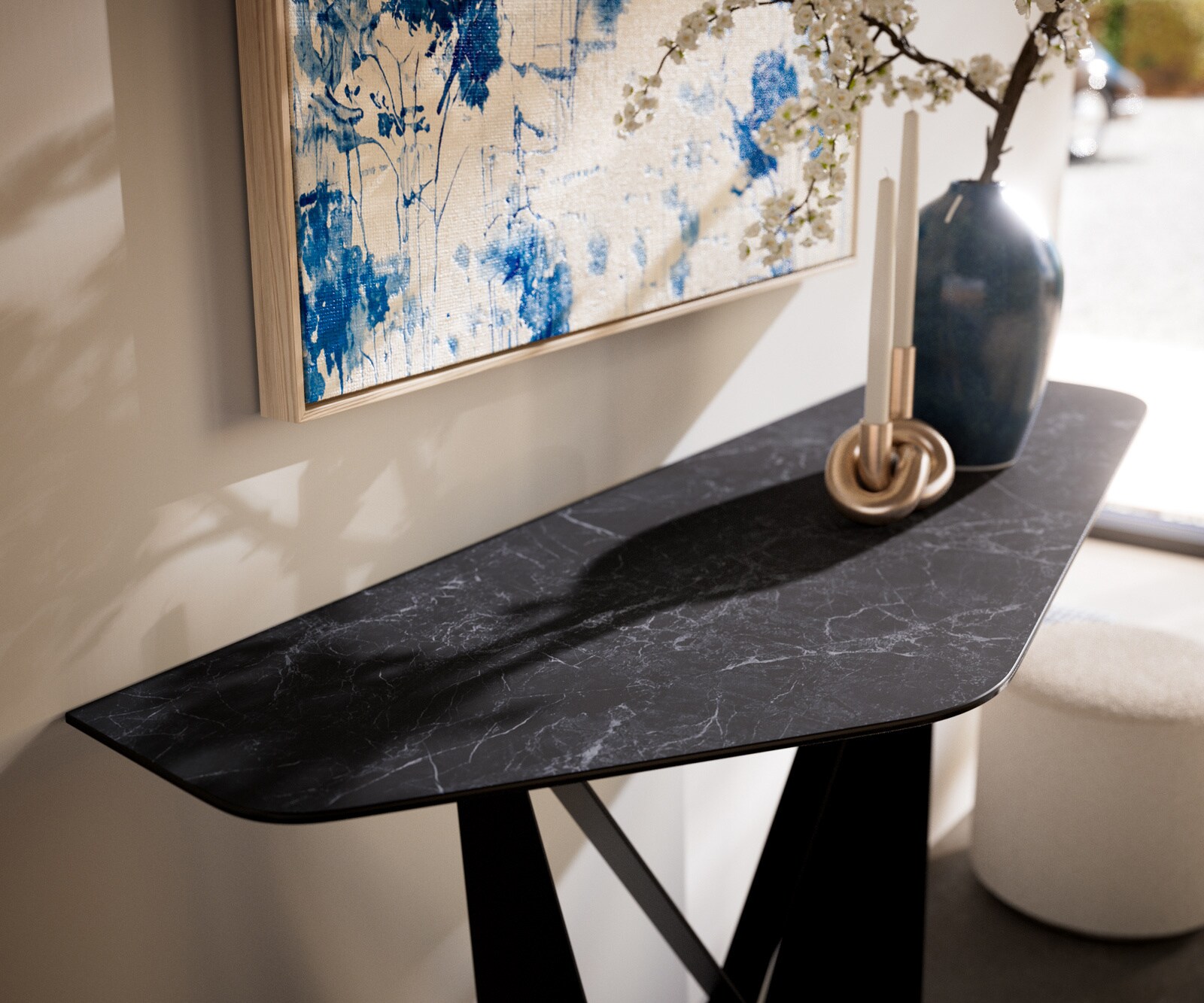 Console Edge Polygonal 140x50 cm Céramique Laminam® Nero Greco Anthrazit Spios Métal Noir 1