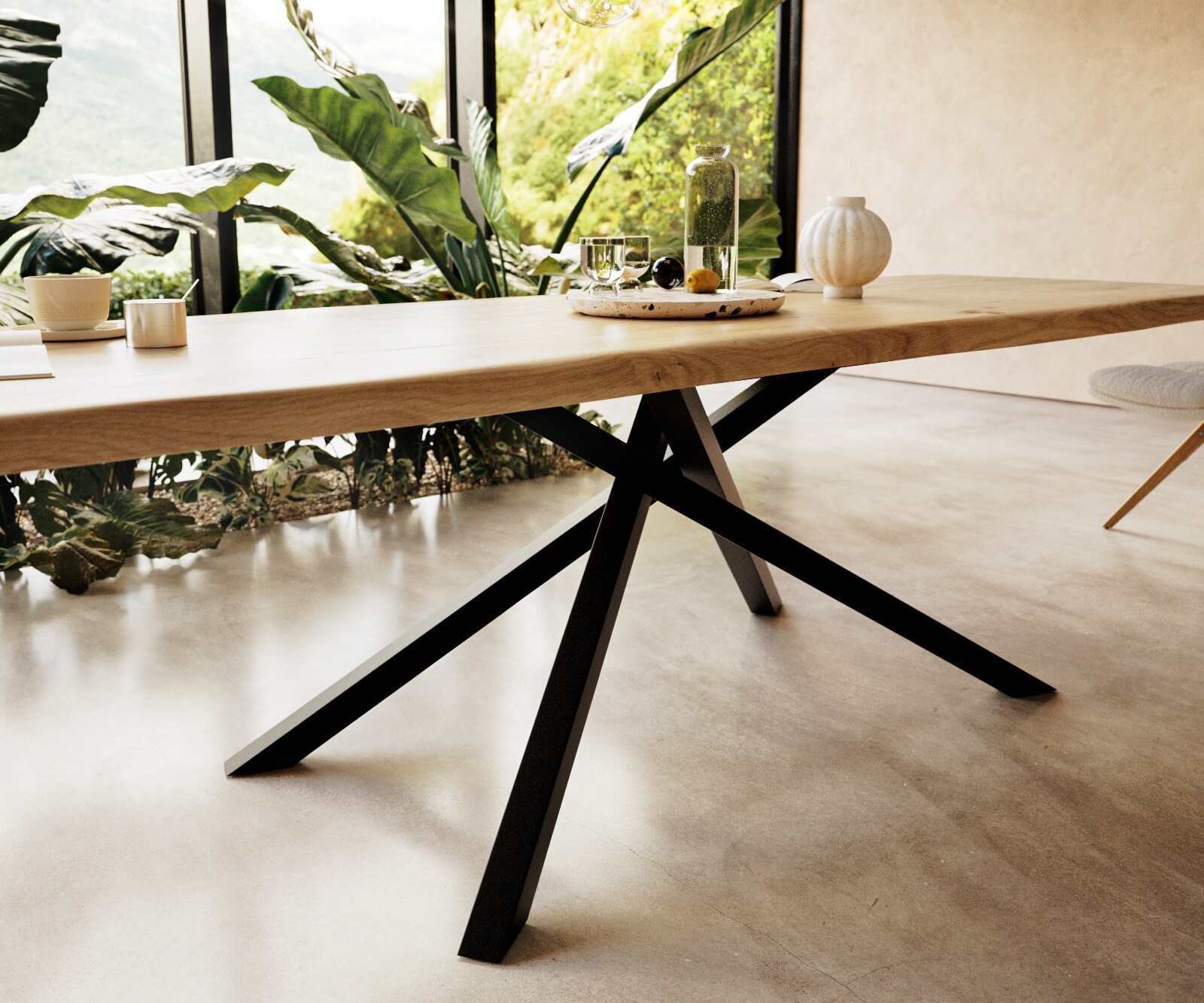 Table à manger Edge 300x100 chêne nature cadre croisé rectangle noir Live-Edge 4 Table à manger Edge 300x100 chêne nature cadre croisé rectangle noir Live-Edge 4