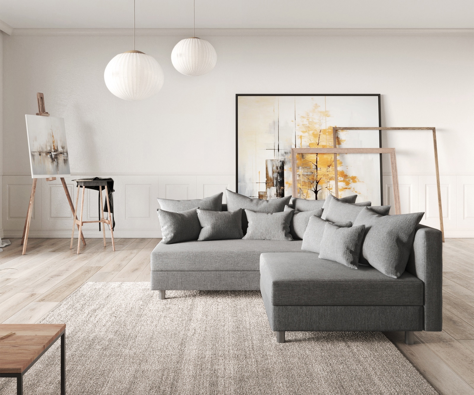 Canapé Clovis gris tissu plat ottoman gauche canapé modulable Canapé Clovis gris tissu plat ottoman gauche canapé modulable