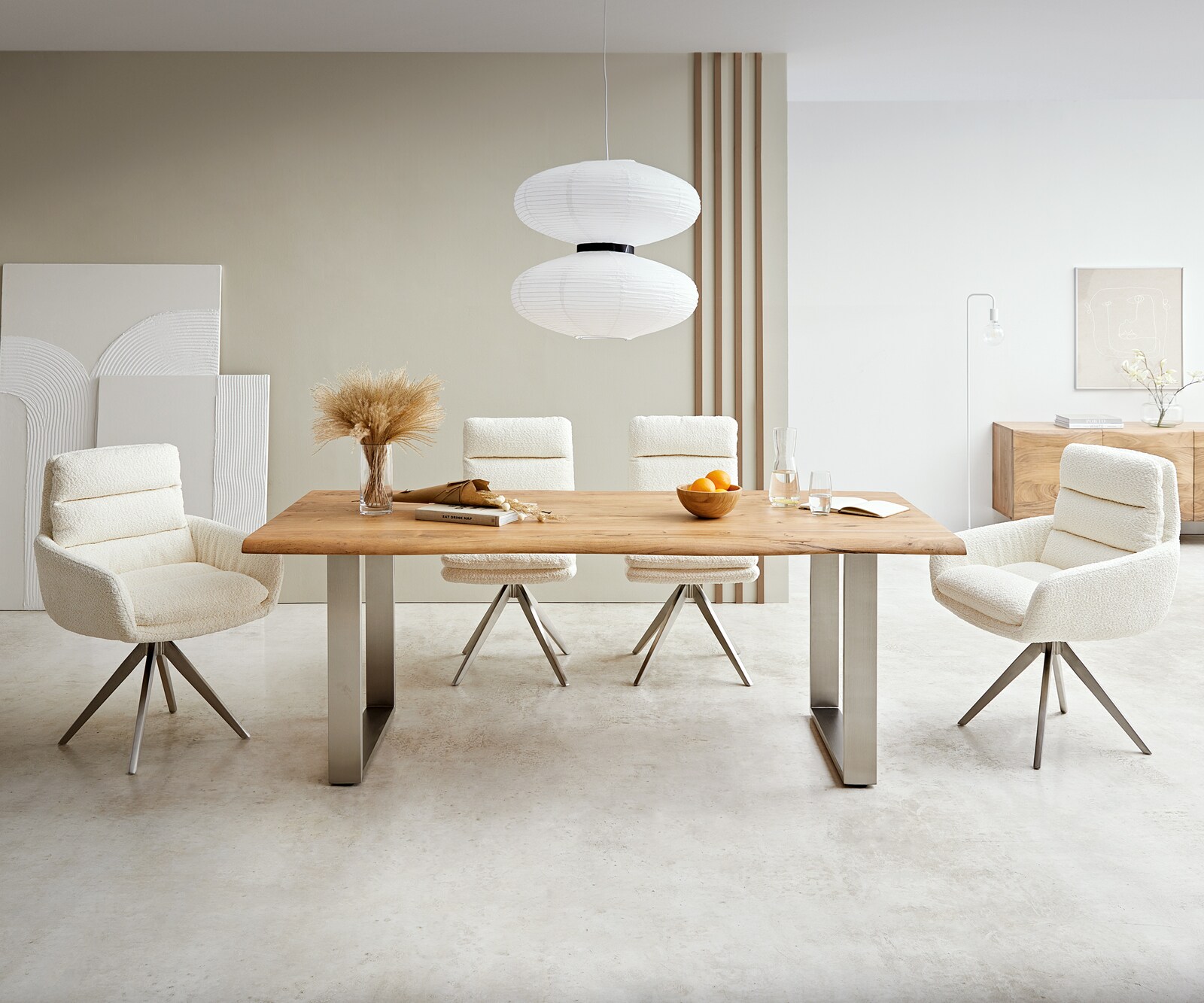 Table-à-manger Edge 200x100 acacia nature acier inoxydable mince Live-Edge 1