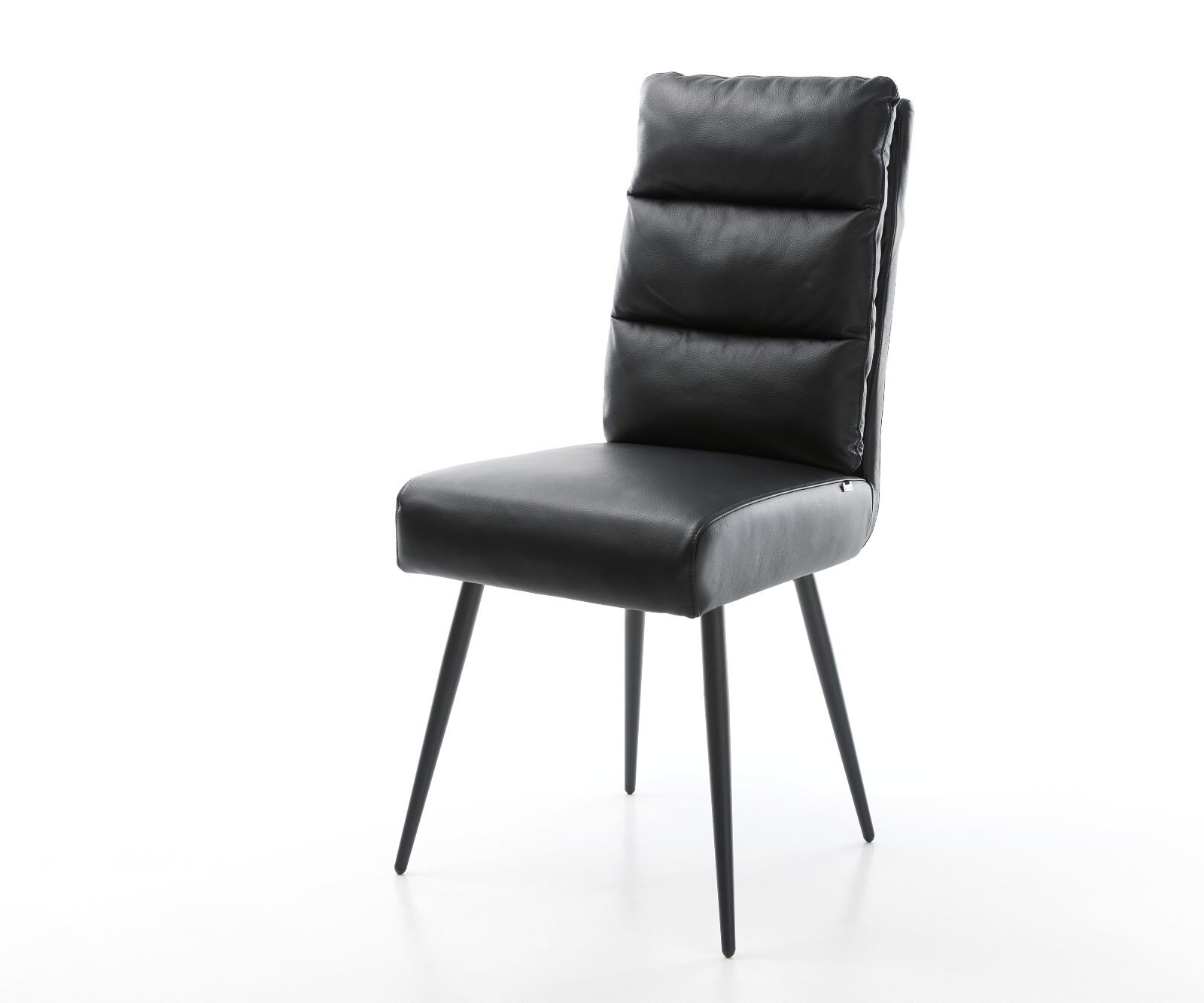 Chaise-de-salle-à-manger Pela-Flex cuir de vache noir 4 pieds coniques noir ressorts ensachés
