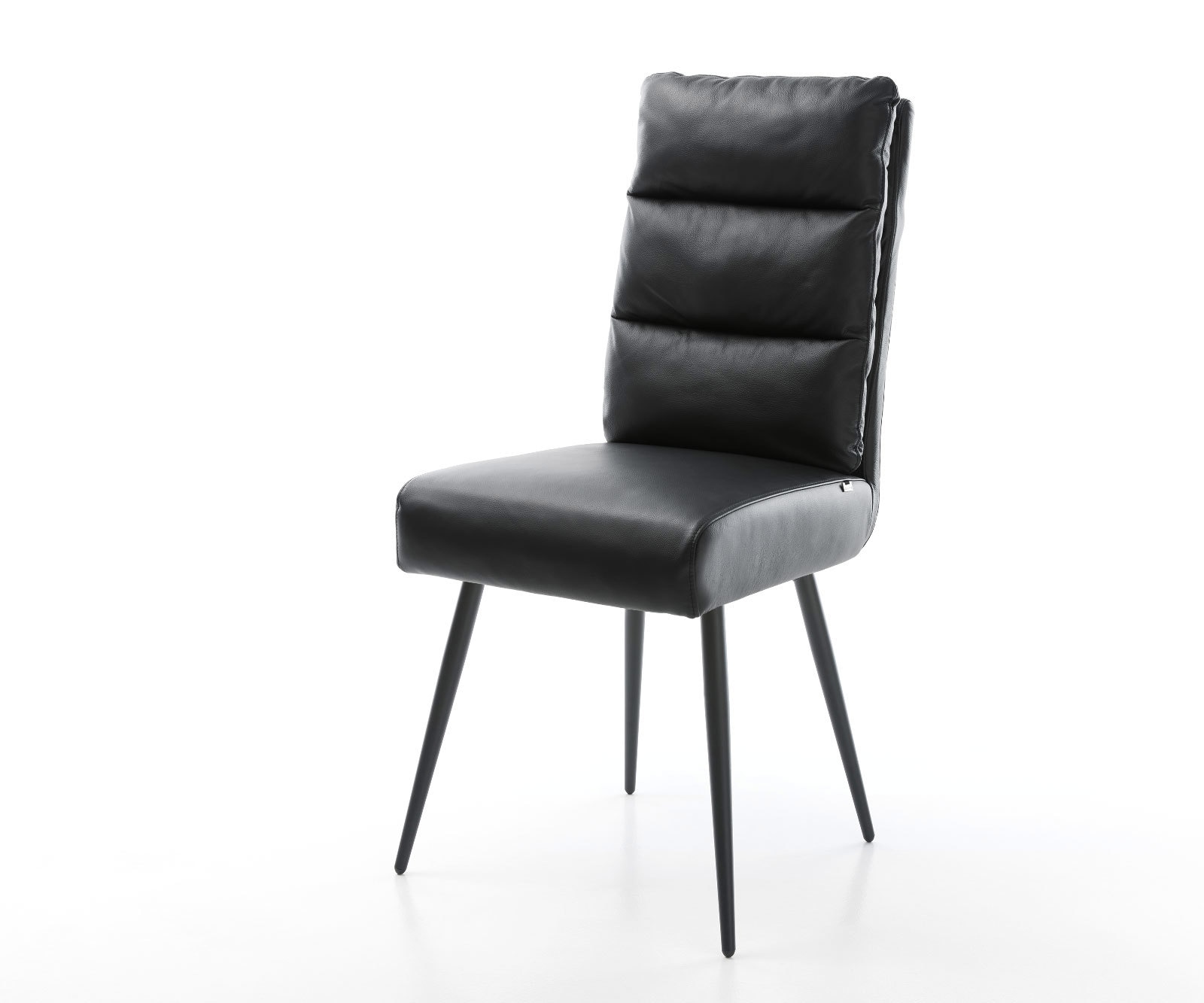 Chaise-de-salle-à-manger Pela-Flex cuir de vache noir 4 pieds coniques noir ressorts ensachés Chaise-de-salle-à-manger Pela-Flex cuir de vache noir 4 pieds coniques noir ressorts ensachés