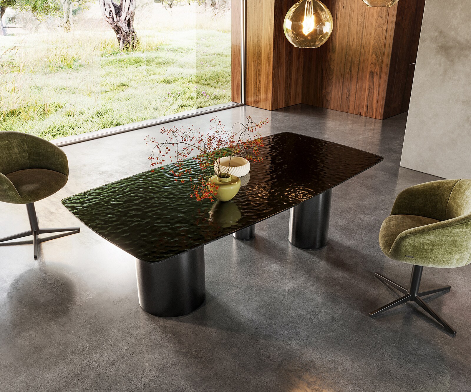 Table à manger Edge Boot 200x100 verre en relief noir 3D-Design Troa acier inoxydable graphite 1