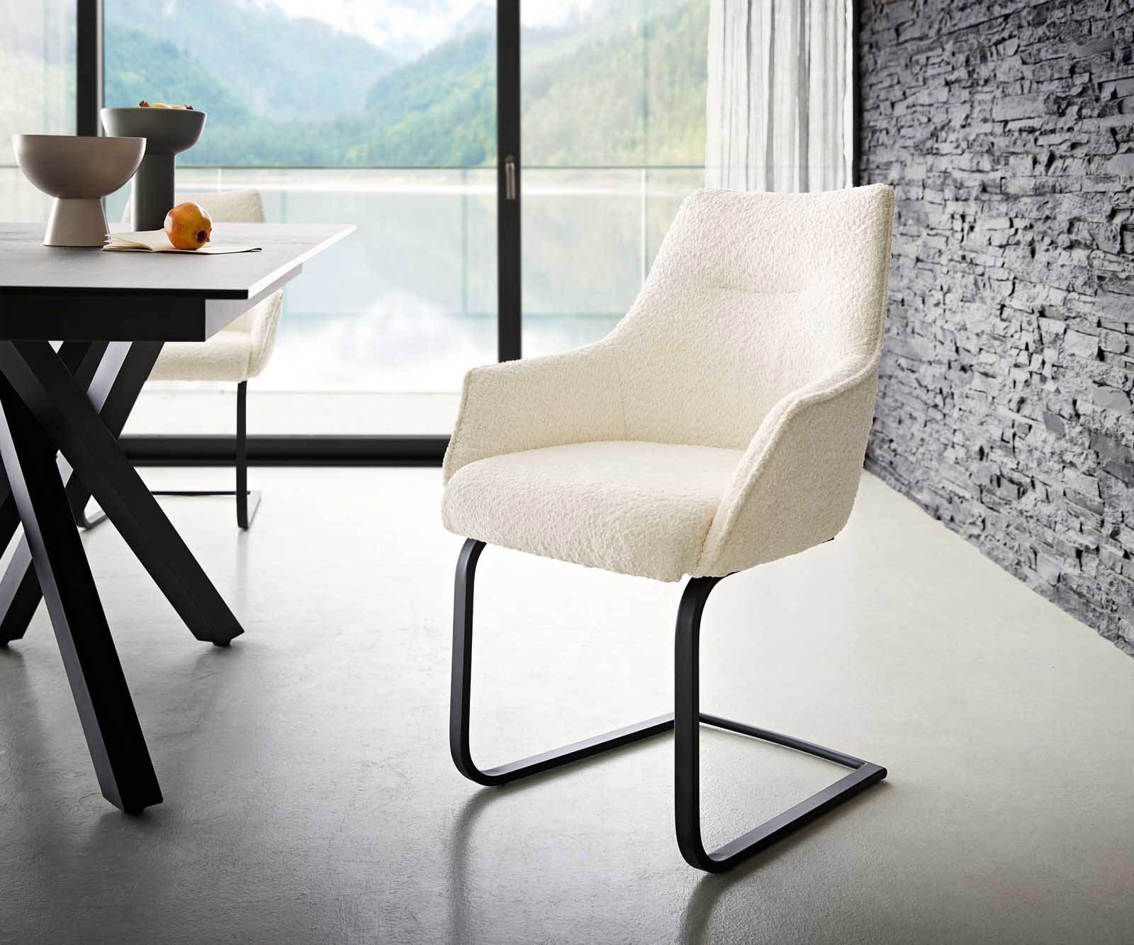 Cantilever Alja-Flex avec accoudoirs bouclé blanc pied cantilever plat noir ressorts ensachés Cantilever Alja-Flex avec accoudoirs bouclé blanc pied cantilever plat noir ressorts ensachés