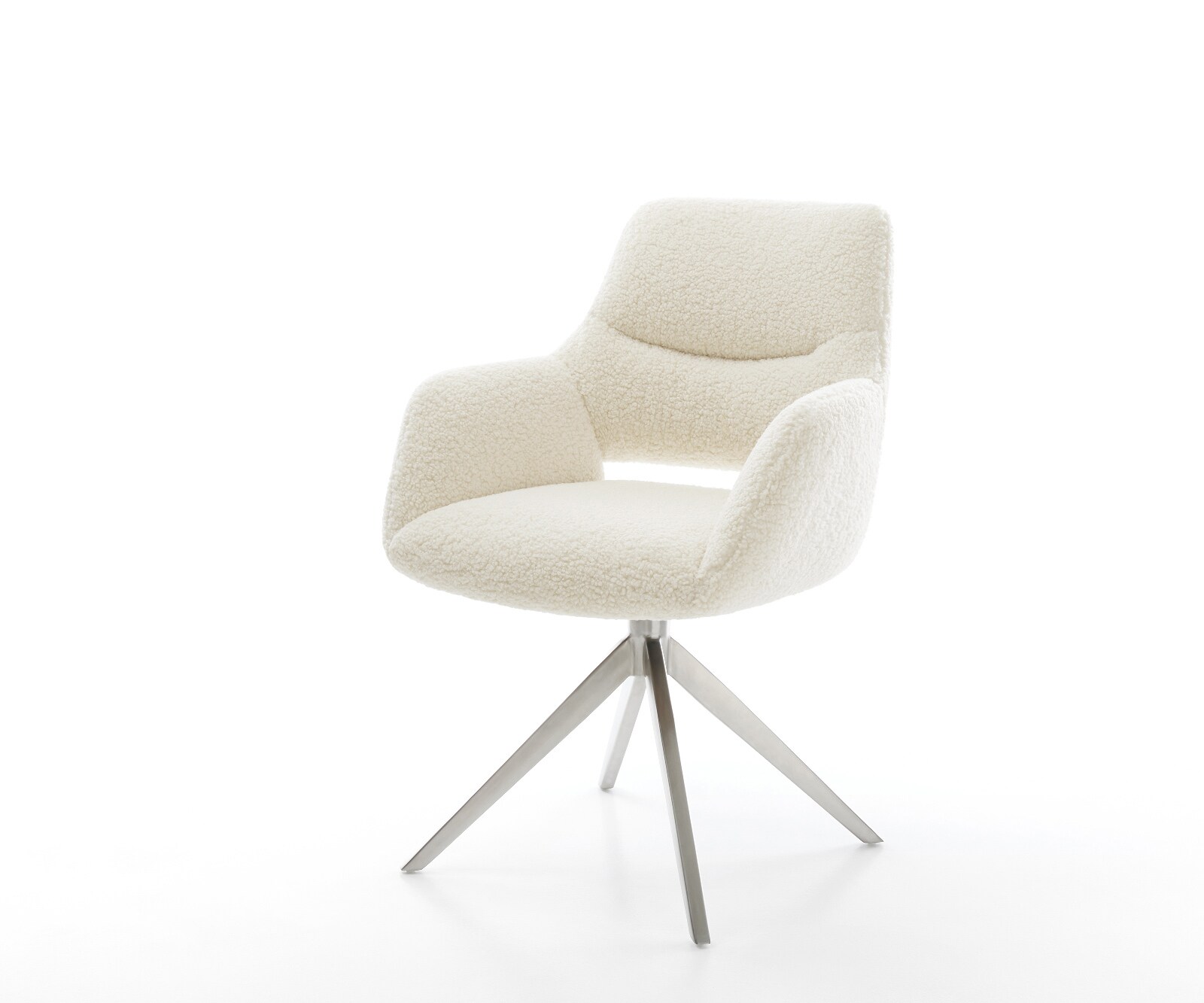 Chaise-pivotante Yago-Flex avec accoudoirs tissu teddy beige pied croisé large acier inoxydable pivotement sur 360° fonction bascule resorts ensachés 1