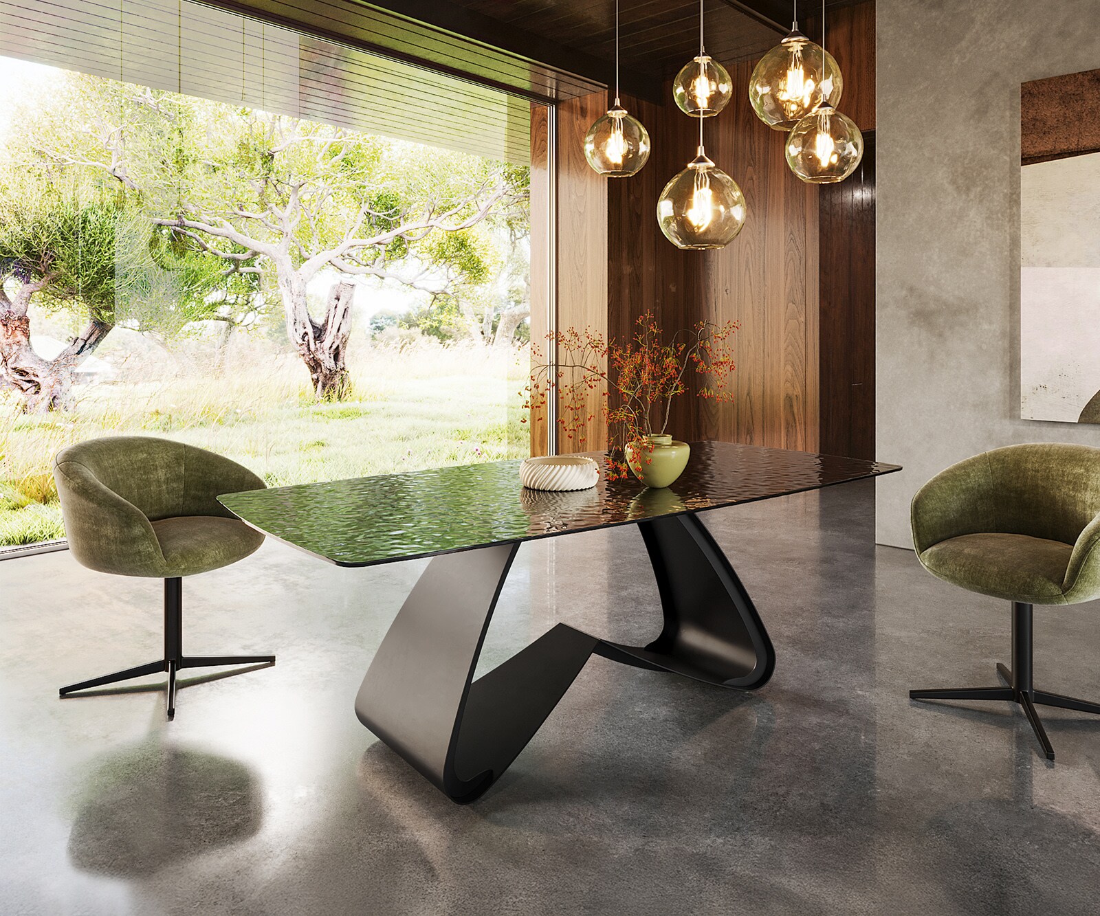 Table à manger Edge Boot 200x100 verre en relief noir 3D-Design cadre en W métal noir 4
