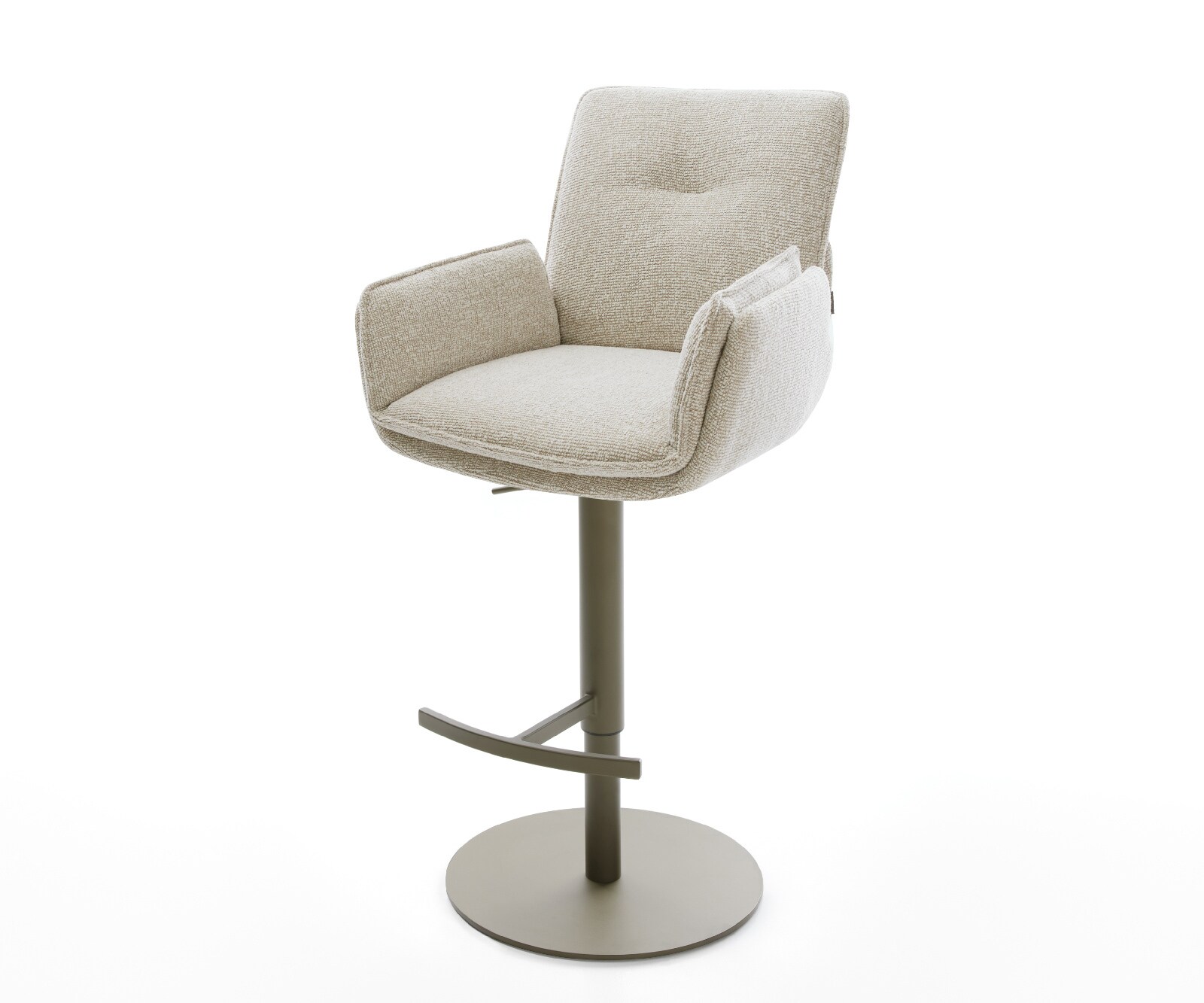 Chaise-de-bar Nela-Flex Tissu tissé doux Beige Pied pivotant réglable en hauteur couleur titane Couleur titane 1