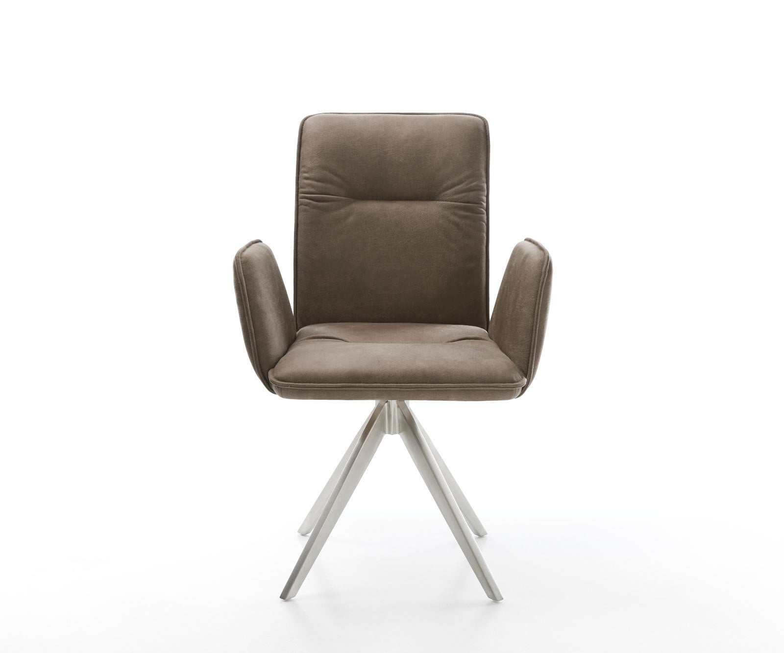 Chaise-de-salle-à-manger Vinja-Flex microvelours taupe vintage pied croisé angulaire acier inoxydable brossé 1 Chaise-de-salle-à-manger Vinja-Flex microvelours taupe vintage pied croisé angulaire acier inoxydable brossé 1