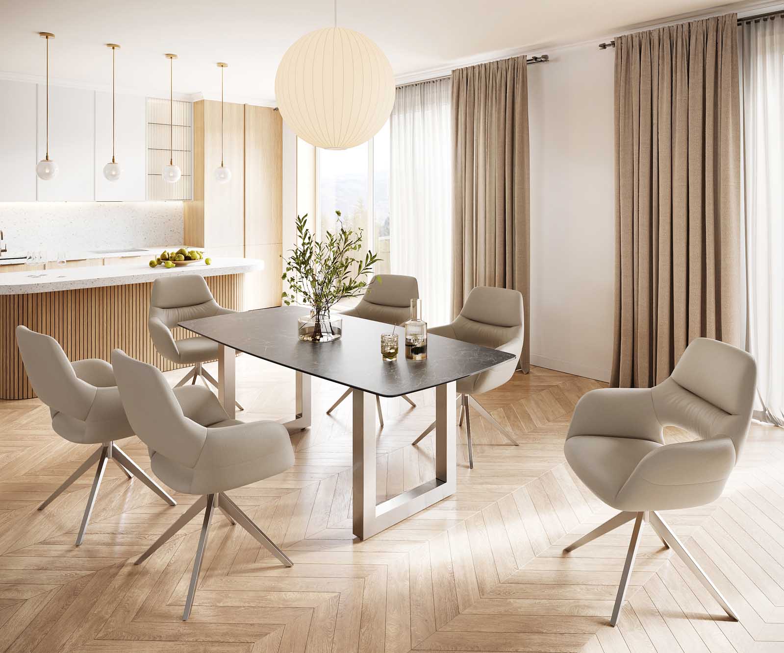 Table-à-manger Edge forme Boot 200x100 céramique Laminam® nero greco gris inox large 6