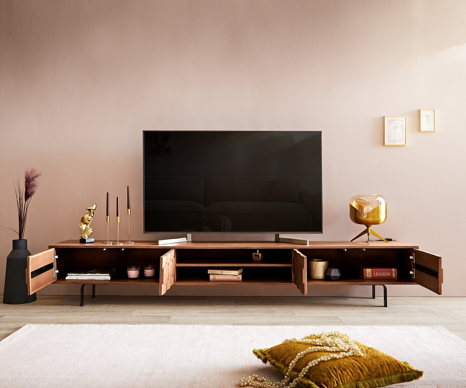 Buffet bas Fevo 240 cm acacia marron 4 portes Pied-L 4