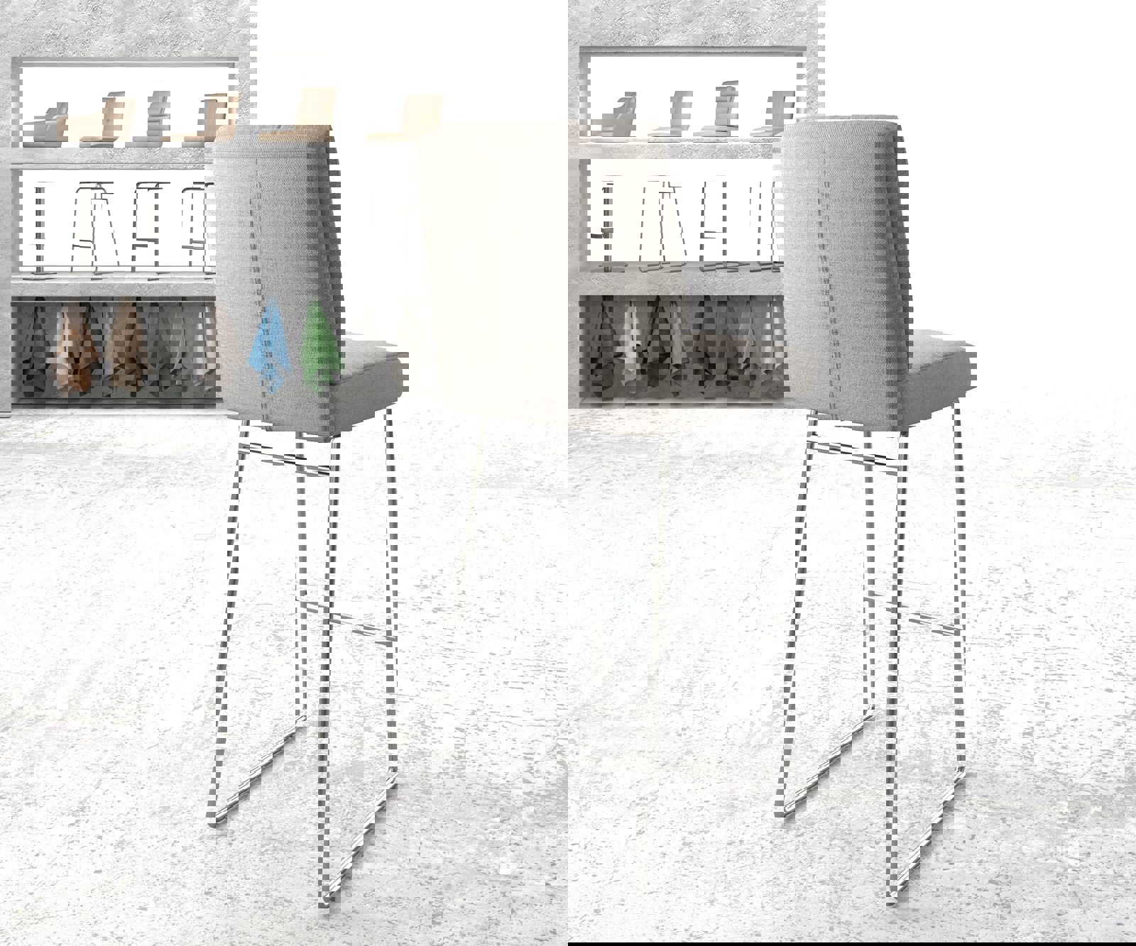 Chaise-de-bar Pela-Flex rayures gris clair cadre de patins acier inoxydable 2 Chaise-de-bar Pela-Flex rayures gris clair cadre de patins acier inoxydable 2