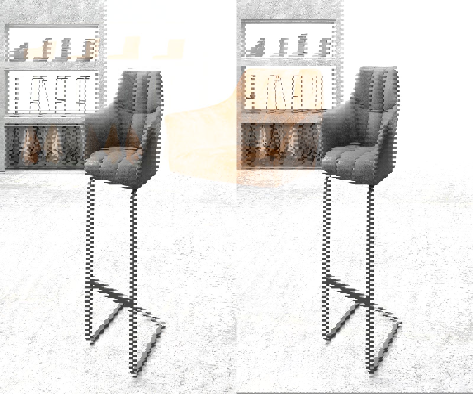 Chaise-de-bar Yulo-Flex vintage marron cantilever plat métal Chaise-de-bar Yulo-Flex vintage marron cantilever plat métal