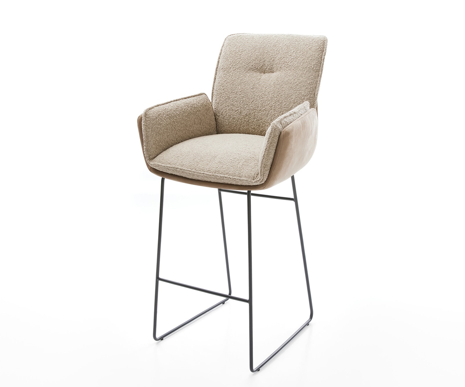 Chaise-de-bar Nela-Flex mélange de matériaux boue piétement traîneau métal ressorts ensachés Chaise-de-bar Nela-Flex mélange de matériaux boue piétement traîneau métal ressorts ensachés