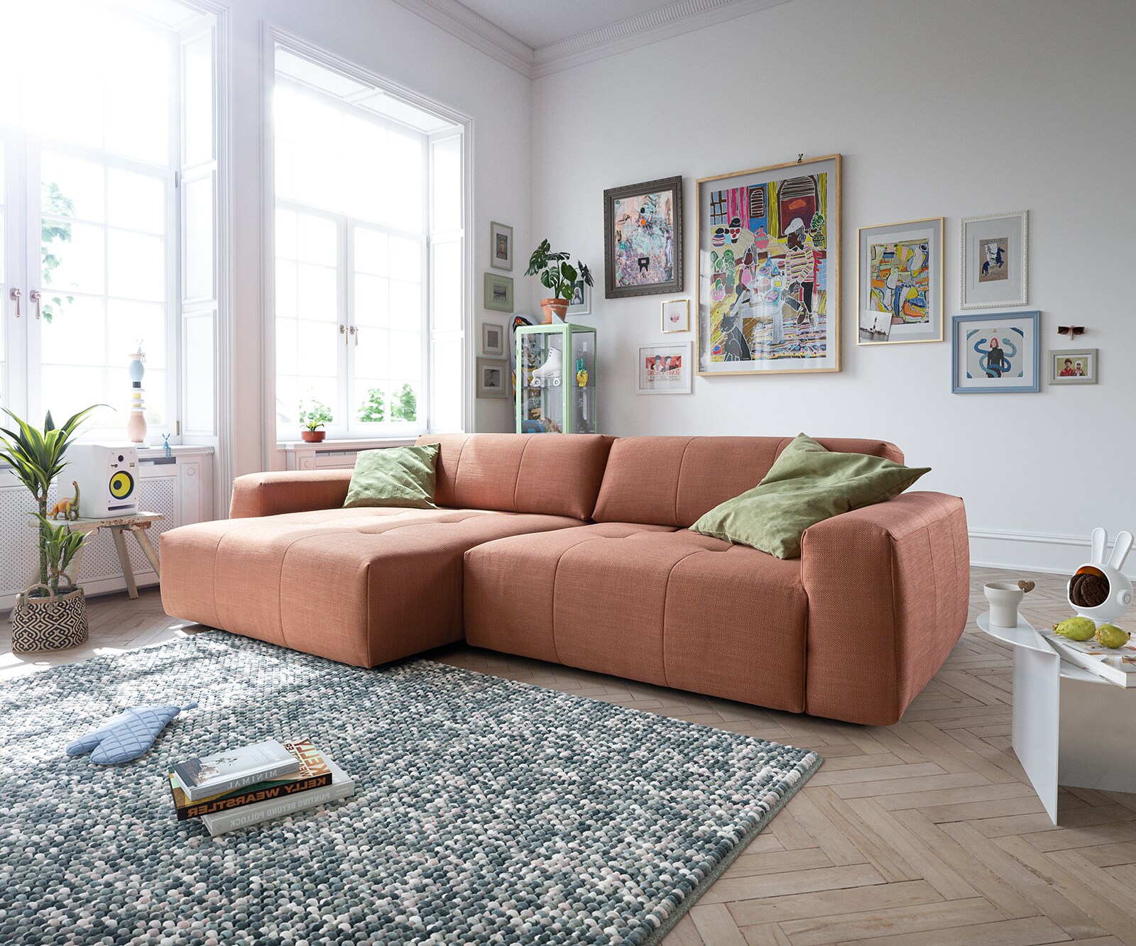 Canapé-d'angle Lazaro 300x160 cm avec pouf et réglable