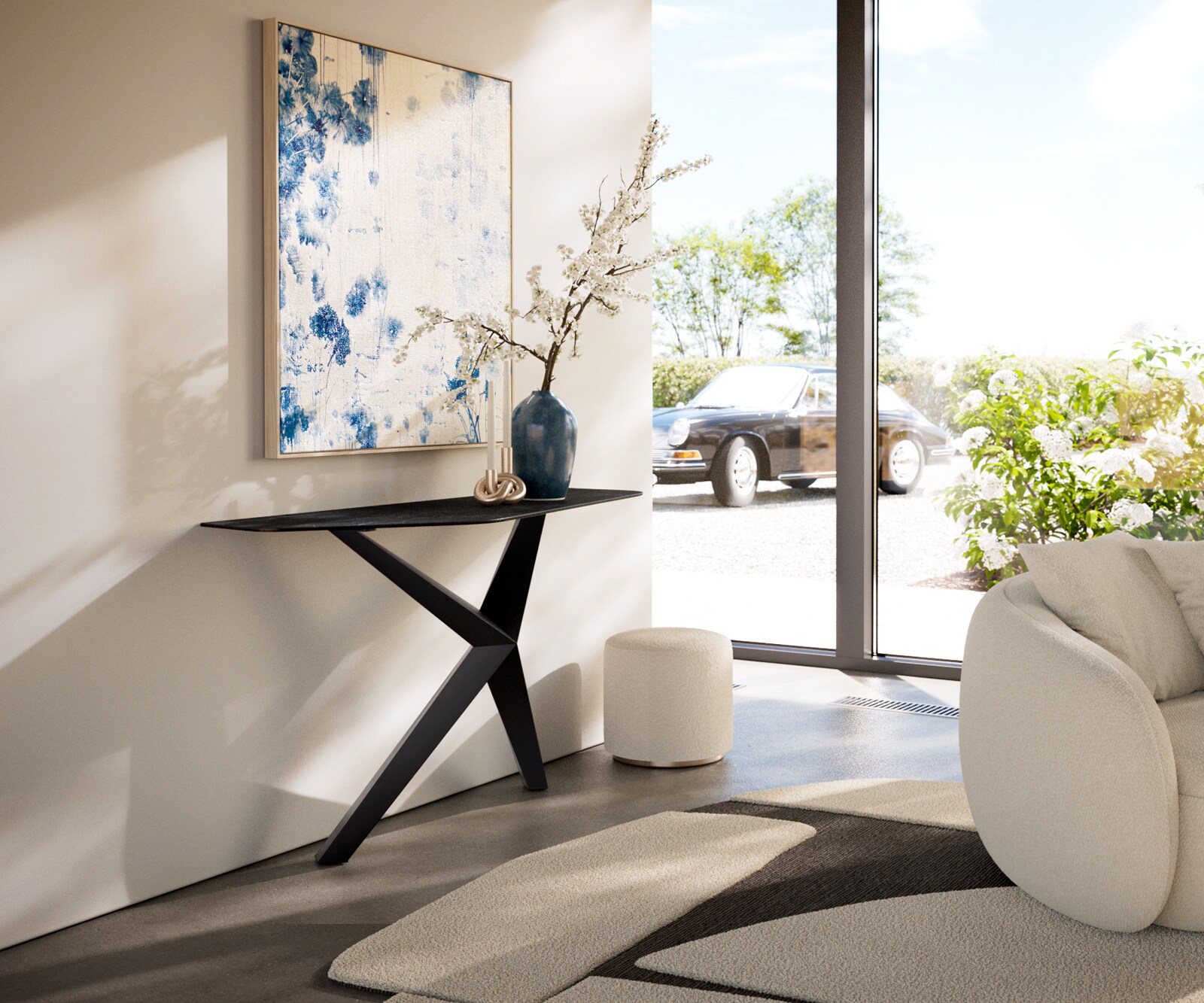 Console Edge Polygonal 140x50 cm Céramique Laminam® Nero Greco Anthrazit Zentharo Métal Noir 7