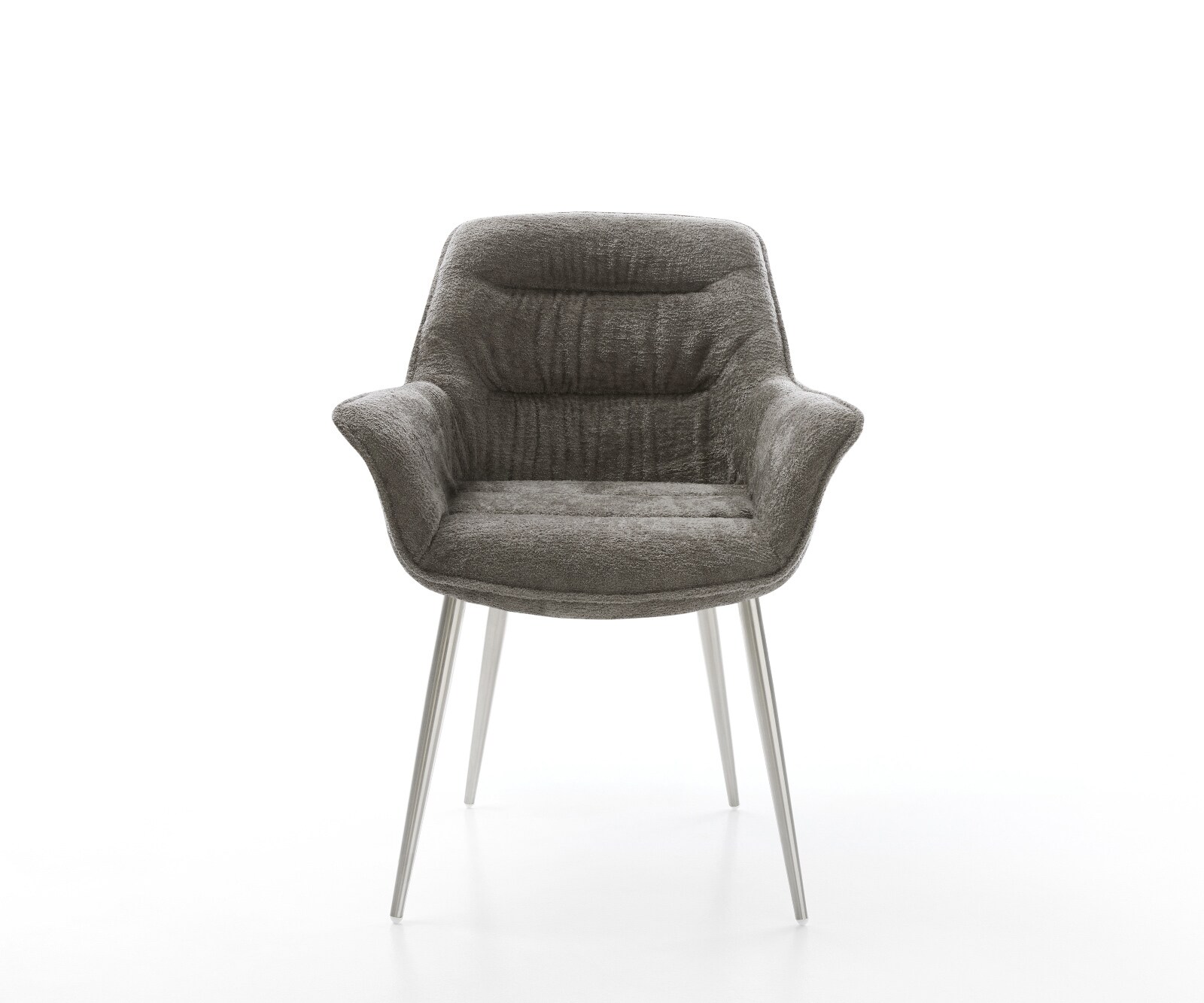 Chaise-de-salle-à-manger Kaira-Flex bouclé doux couleur boue 4 pieds coniques acier inoxydable 1