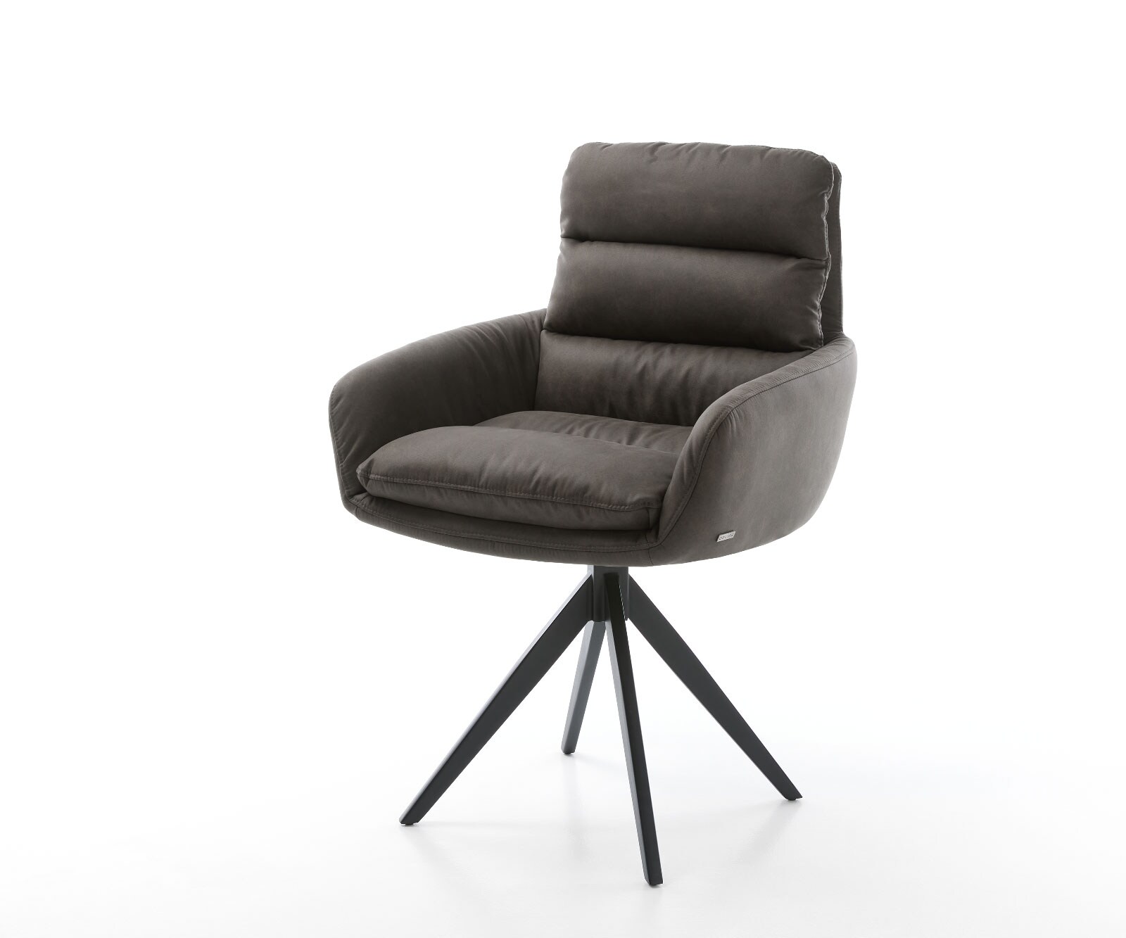 Chaise-de-salle-à-manger Abelia-Flex avec accoudoirs microvelours anthracite vintage pied croisé angulaire noir