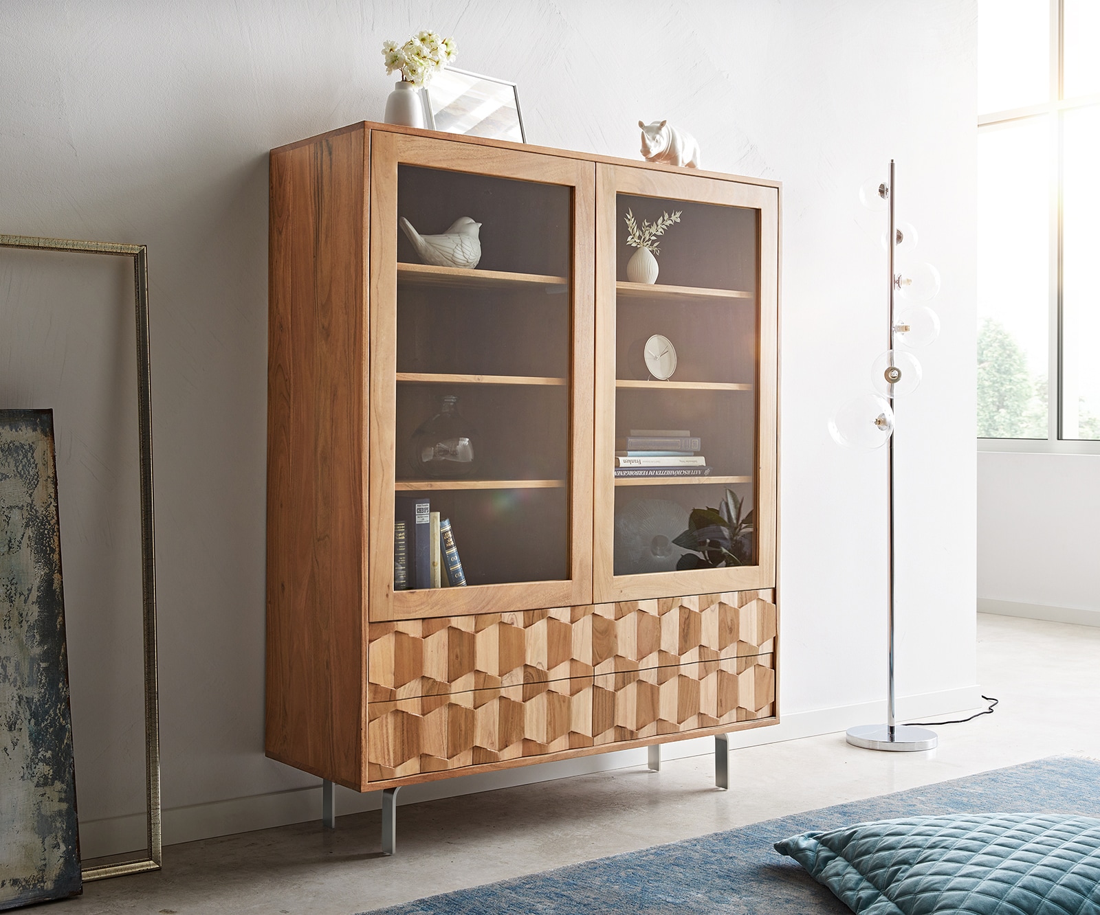 Vitrine Fevo 115x150 cm acacia nature Pied-L Vitrine Fevo 115x150 cm acacia nature Pied-L