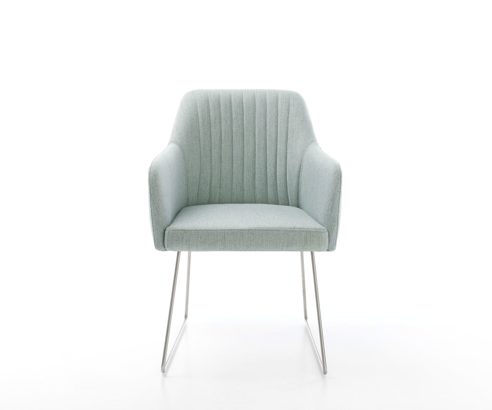 Chaise-de-salle-à-manger Greg-Flex rayures Vert menthe pied trapèze acier inoxydable brossé 1