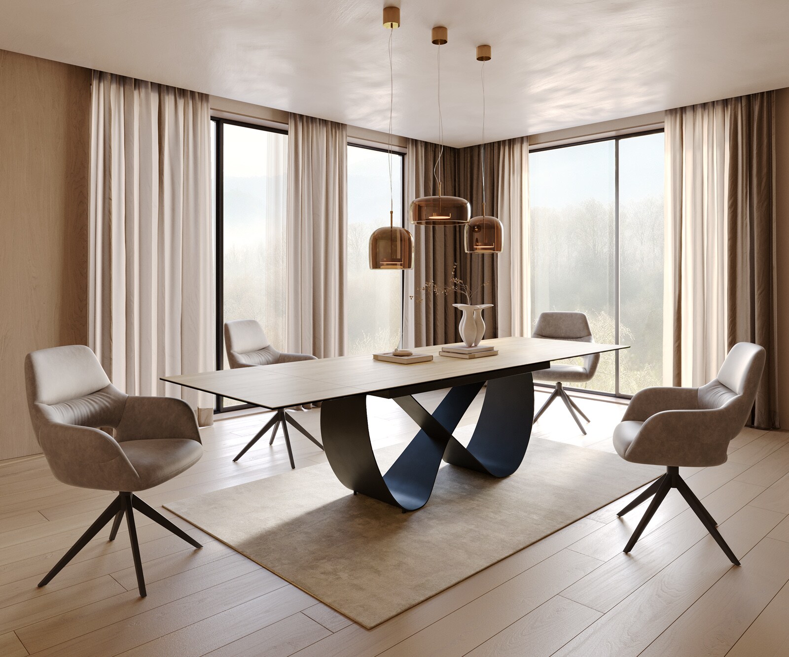 Table à manger Edge 200-300x100 cm Céramique Laminam® Sabbia couleur chêne Infinity Métal Noir extensible 6