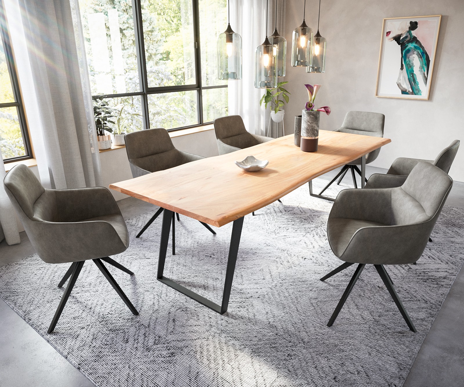 Table-à-manger Edge 260x100 acacia nature métal incliné Live-Edge 1