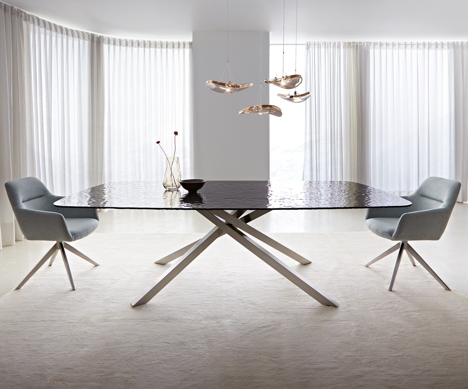Cadre croisé rectangle en métal argenté pour plateaux de table à partir de 200 cm 1