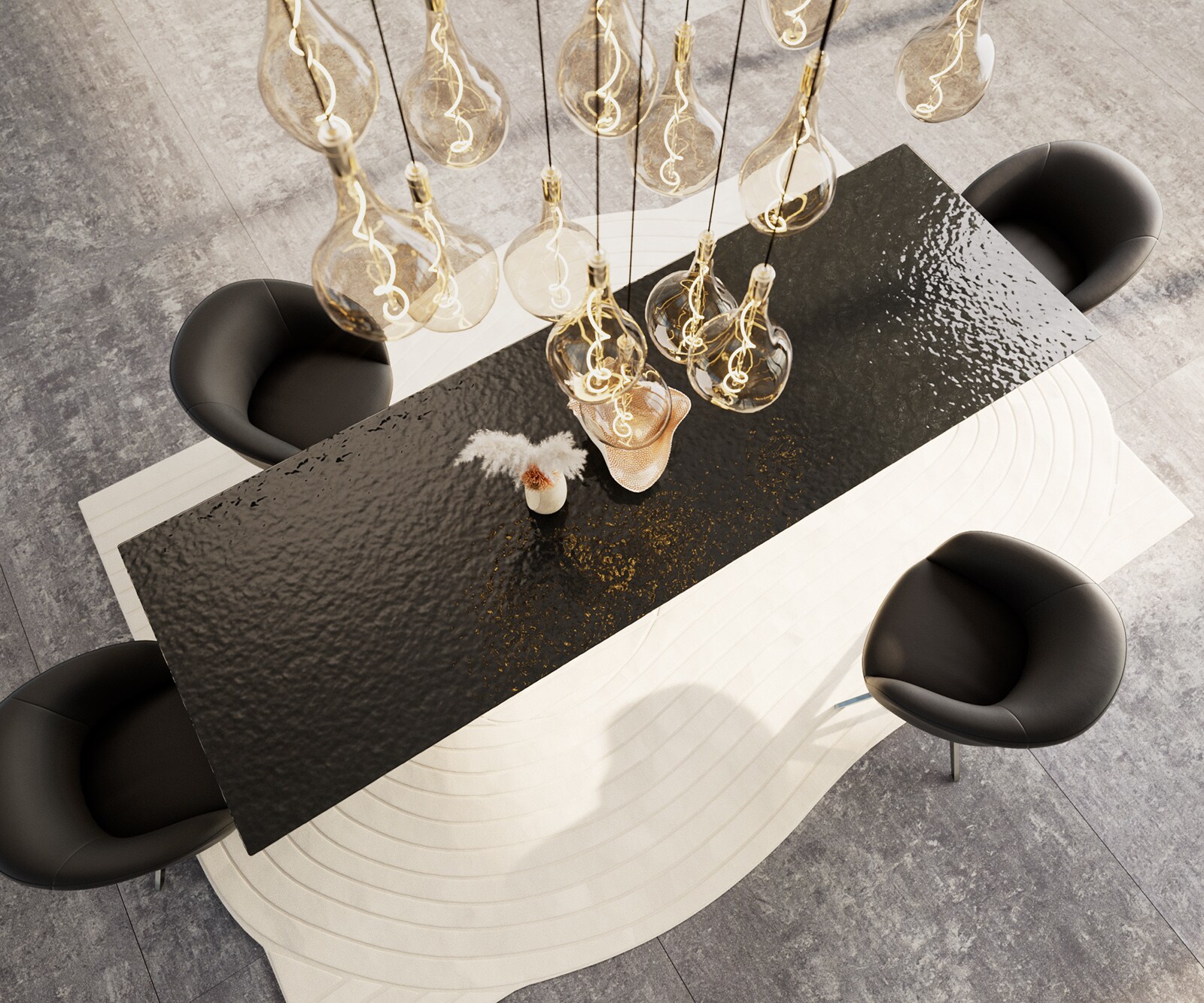 Table à manger Edge 300x100 verre en relief noir 3D-Design Prisma métallique argent 4
