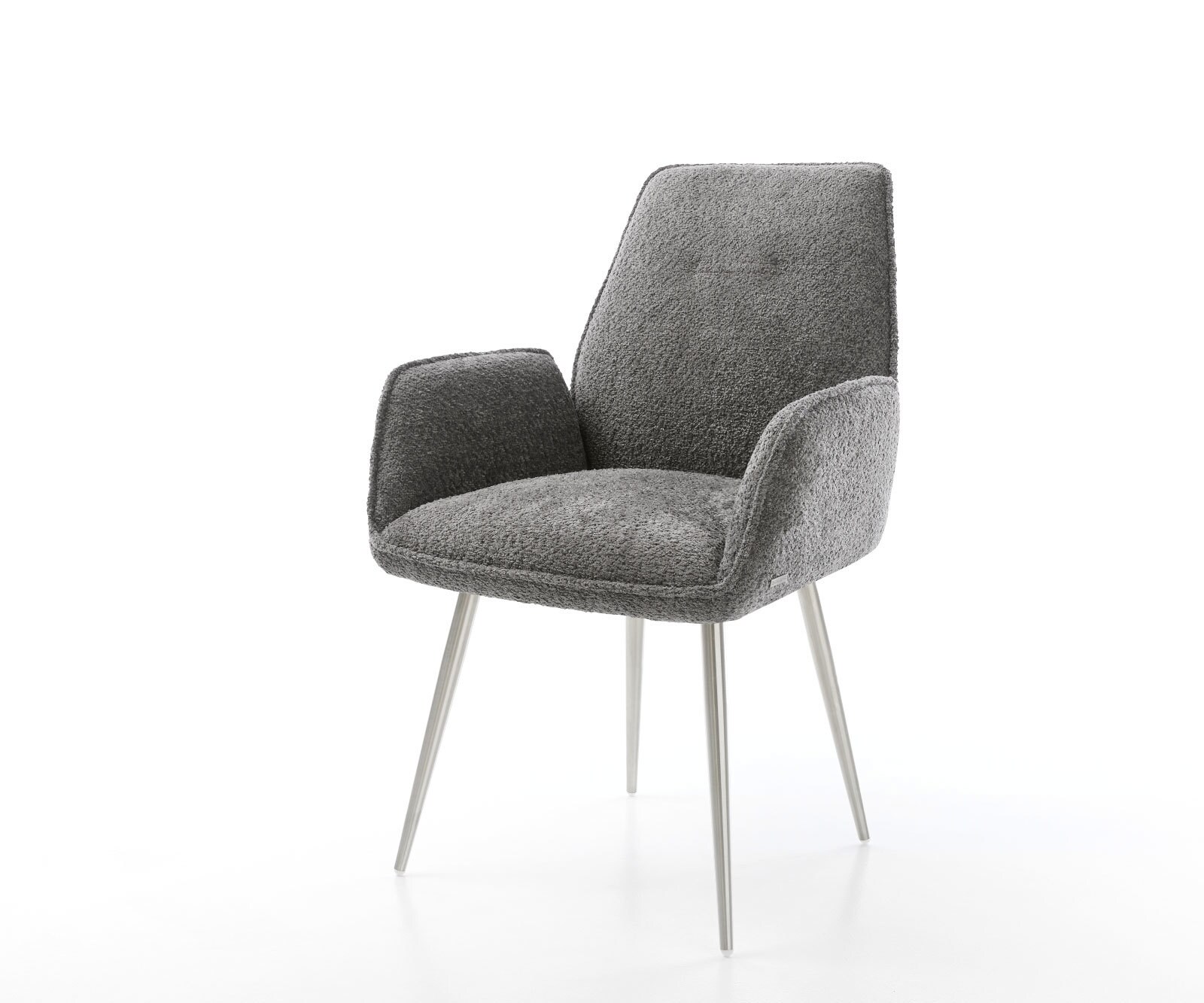 Chaise-de-salle-à-manger Zoa-Flex bouclé gris 4 pieds coniques acier inoxydable brossé ressorts ensachés