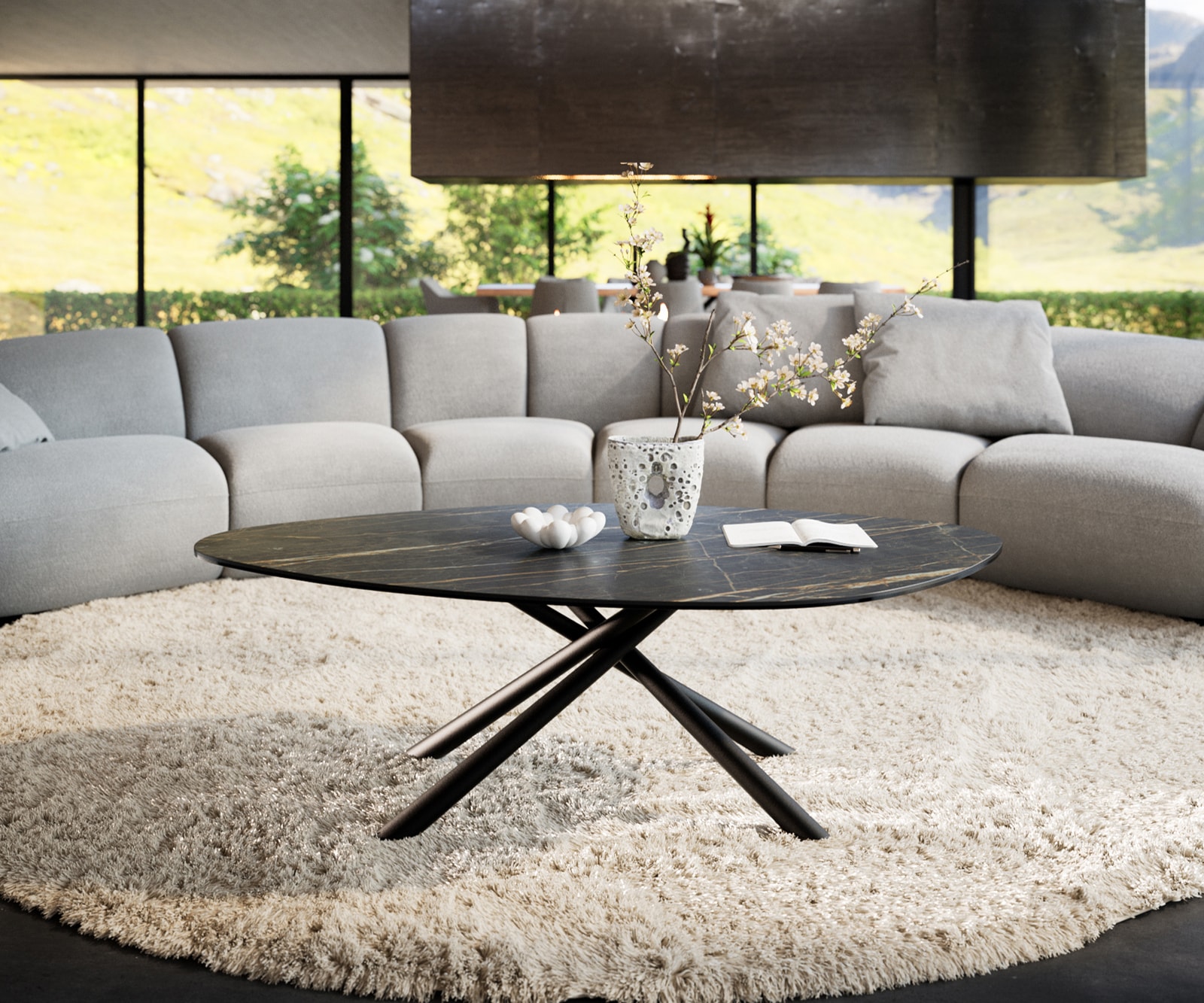 Table basse Edge Organique 140x76 cm céramique Laminam® Noir Desir brun Sarity métal noir 2