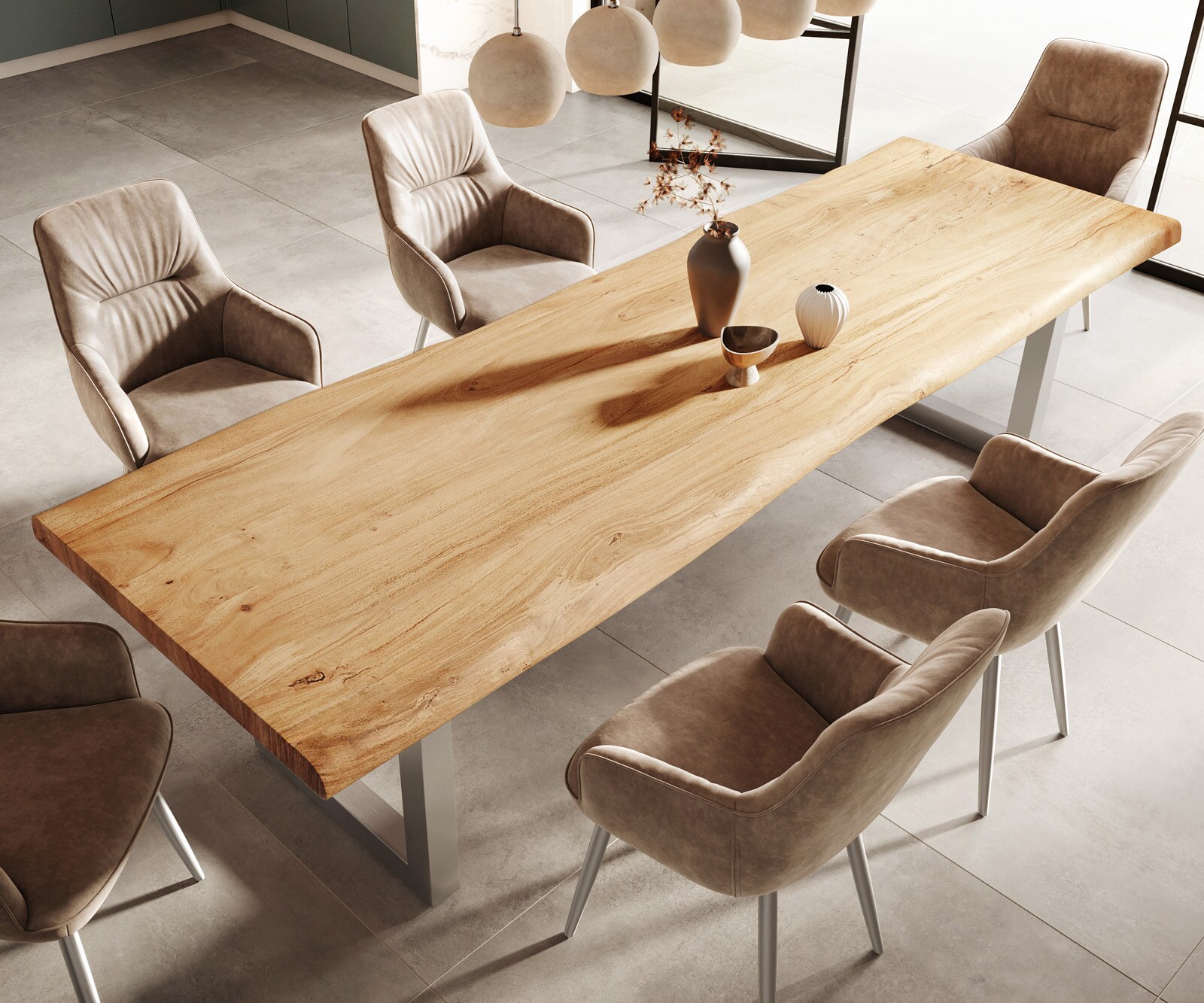 Table-à-manger Edge 300x100 XL acacia nature acier inoxydable large Live-Edge 3