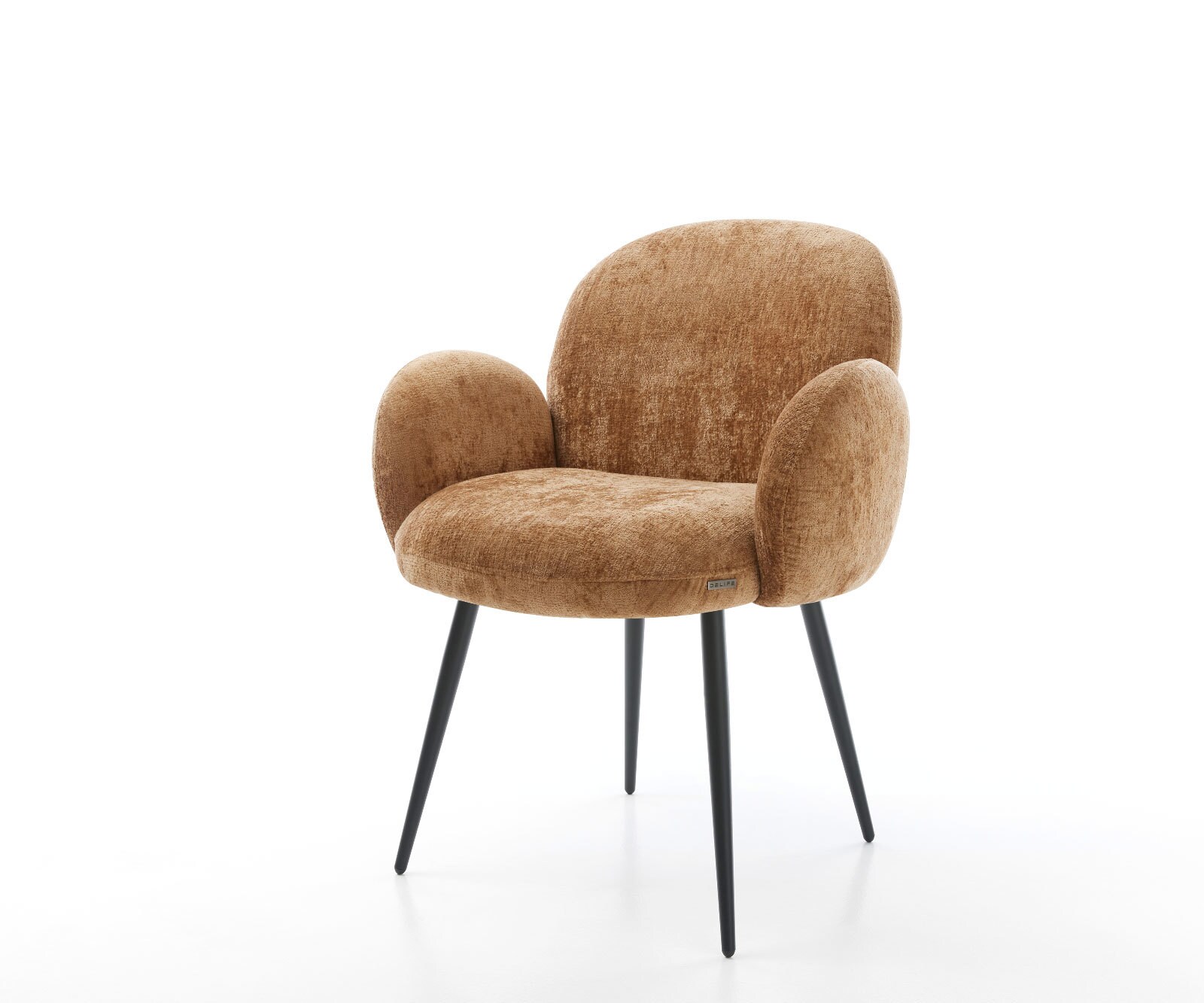 Chaise-de-salle-à-manger Nube-Flex avec accoudoirs chenille rouille 4 pieds coniques noir ressorts ensachés