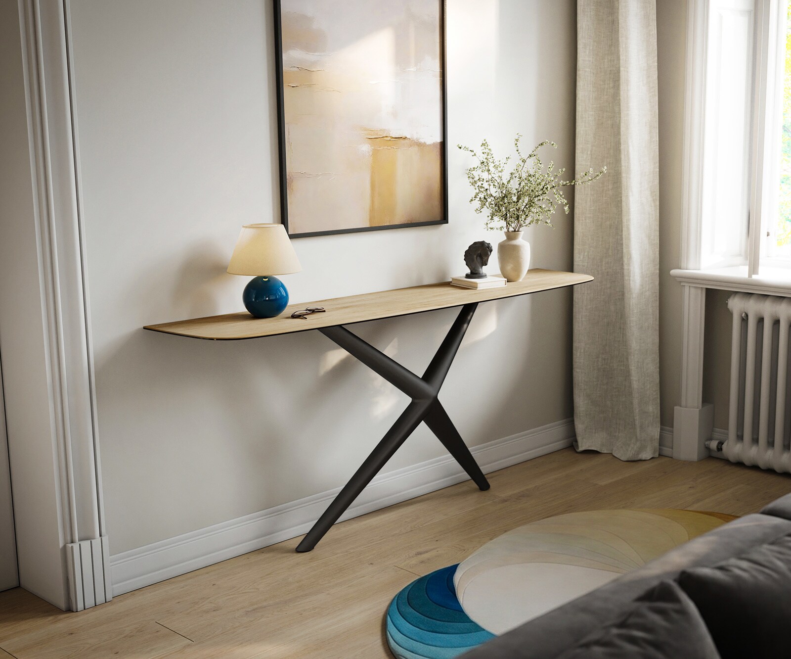 Console Edge forme bateau 180x40 cm Céramique Laminam® Sabbia Eichefarbig Estelo Métal Noir 4