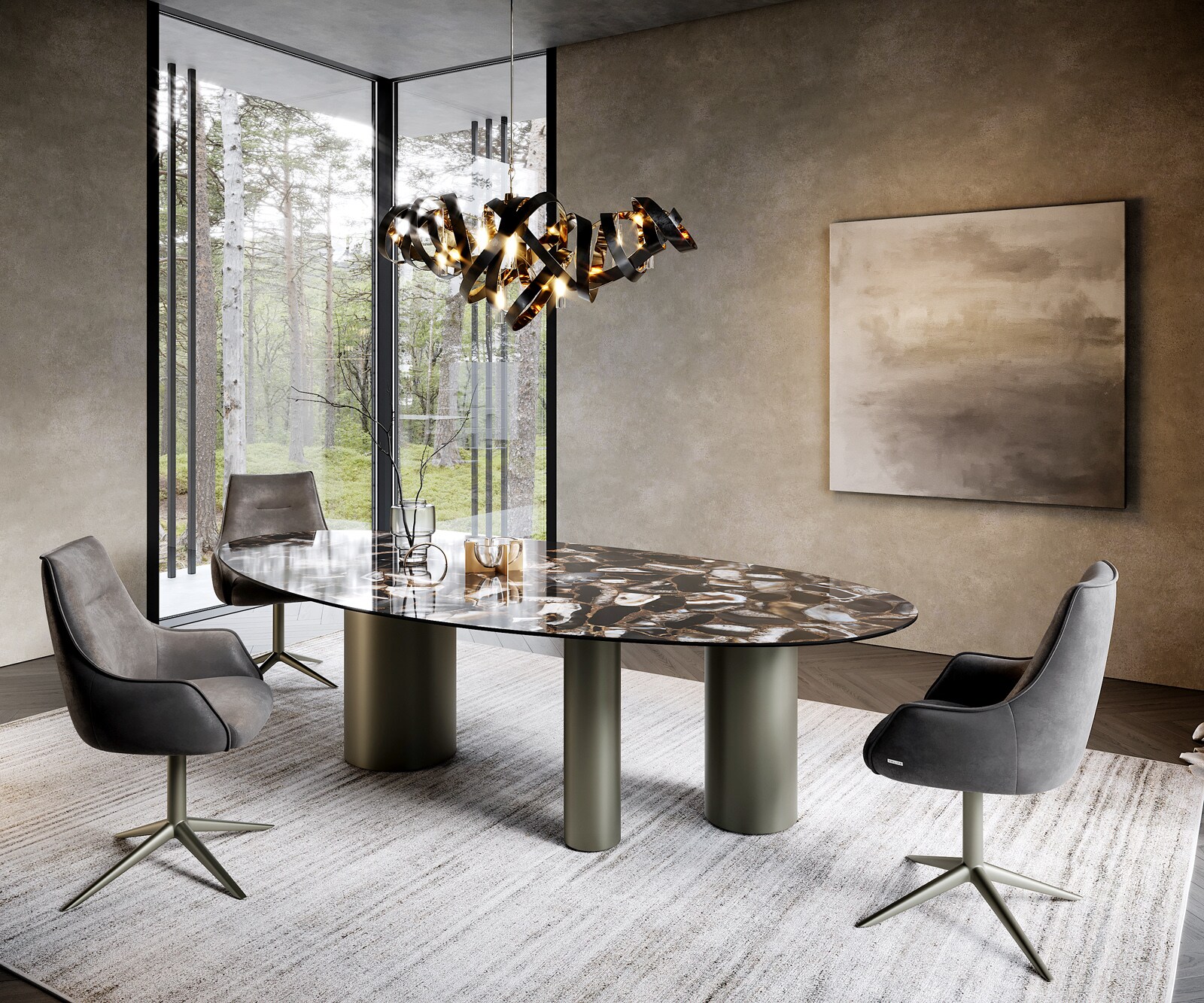 Table à manger Edge Oval 280x130 Céramique Iris FMG Agatablack Troa Métal Effet Titane 4