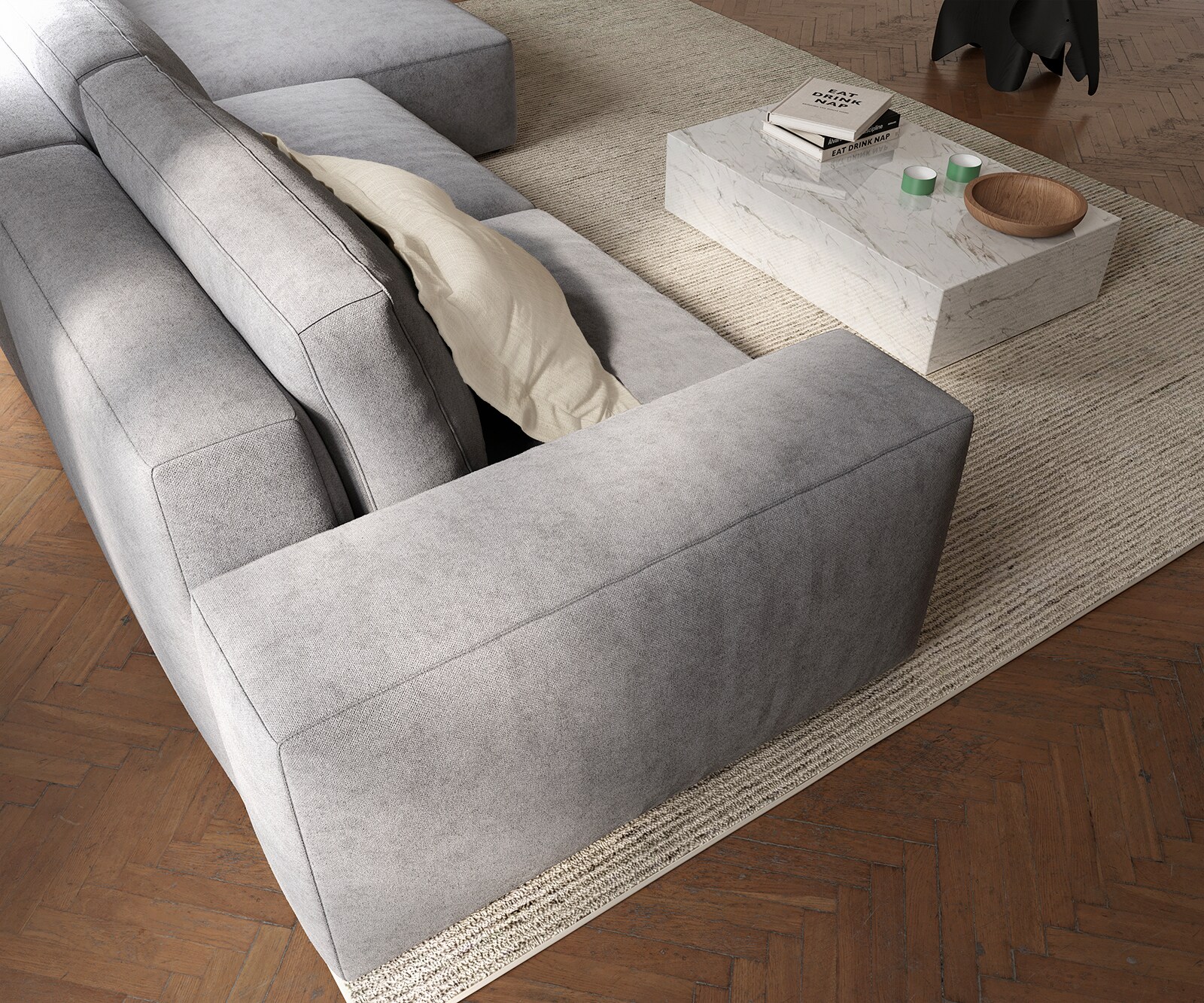 Canapé d'angle Lanzo L 360x160 cm Microfibre Gris Recamière variable 3