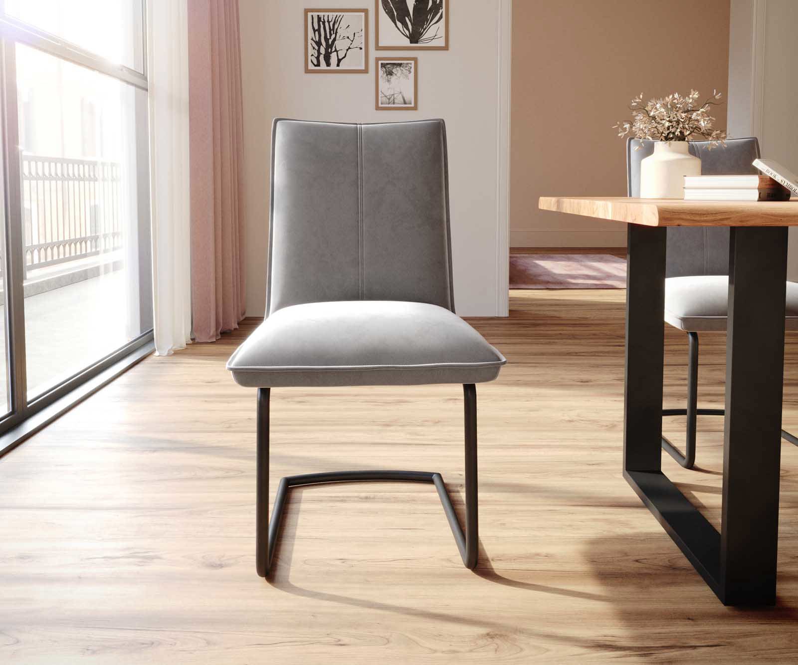 Cantilever Lelio-Flex velours gris pied cantilever rond noir ressorts ensachés 1 Cantilever Lelio-Flex velours gris pied cantilever rond noir ressorts ensachés 1