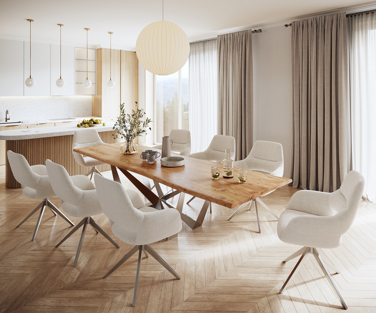 Table à manger Edge 300x100 acacia nature Spider acier plat acier inoxydable Live-Edge 5