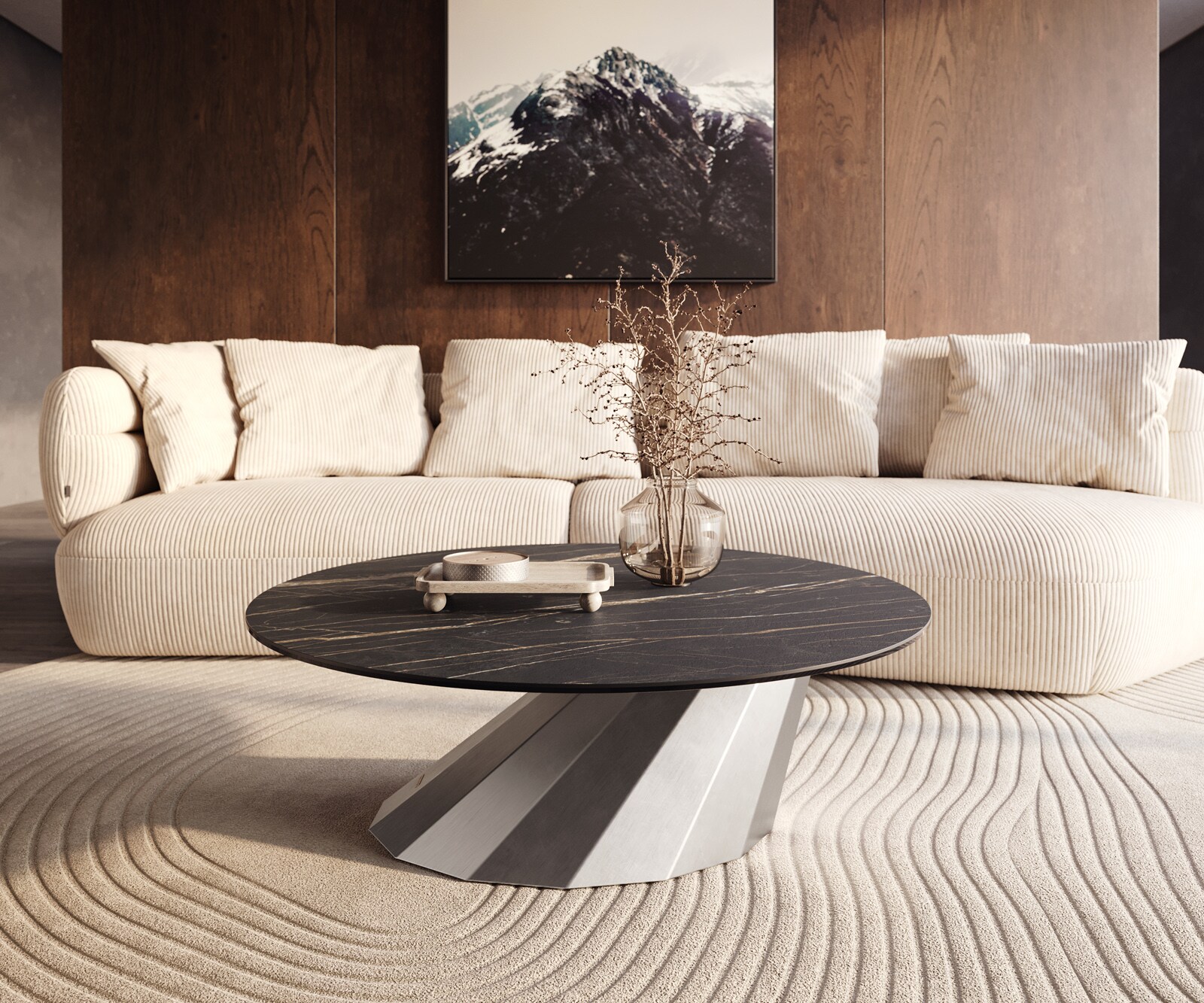 Table basse Edge rond 100x100 cm céramique Laminam® Noir Desir brun Parabi acier inoxydable brossé 6