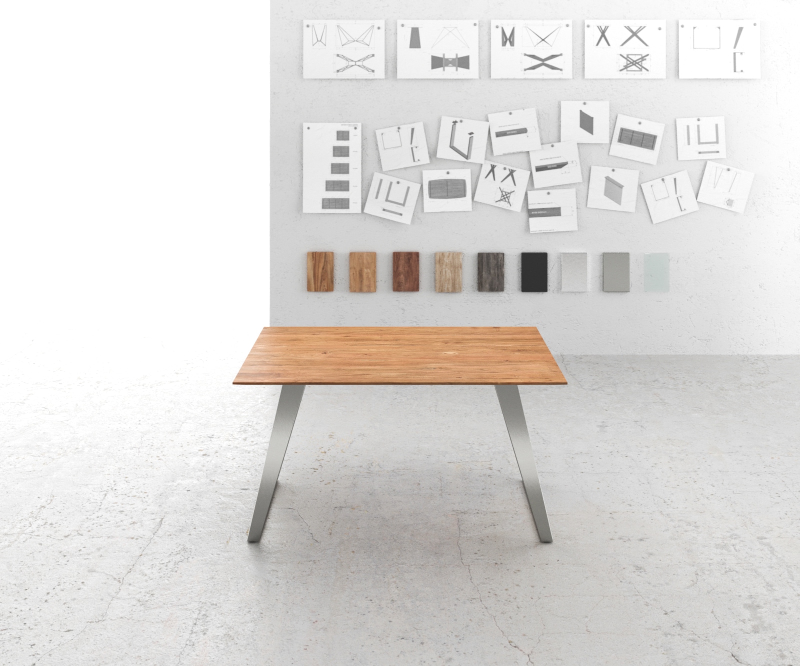Table-à-manger Edge 140x90 acacia nature acier inoxydable incliné bord suisse 1 Table-à-manger Edge 140x90 acacia nature acier inoxydable incliné bord suisse 1